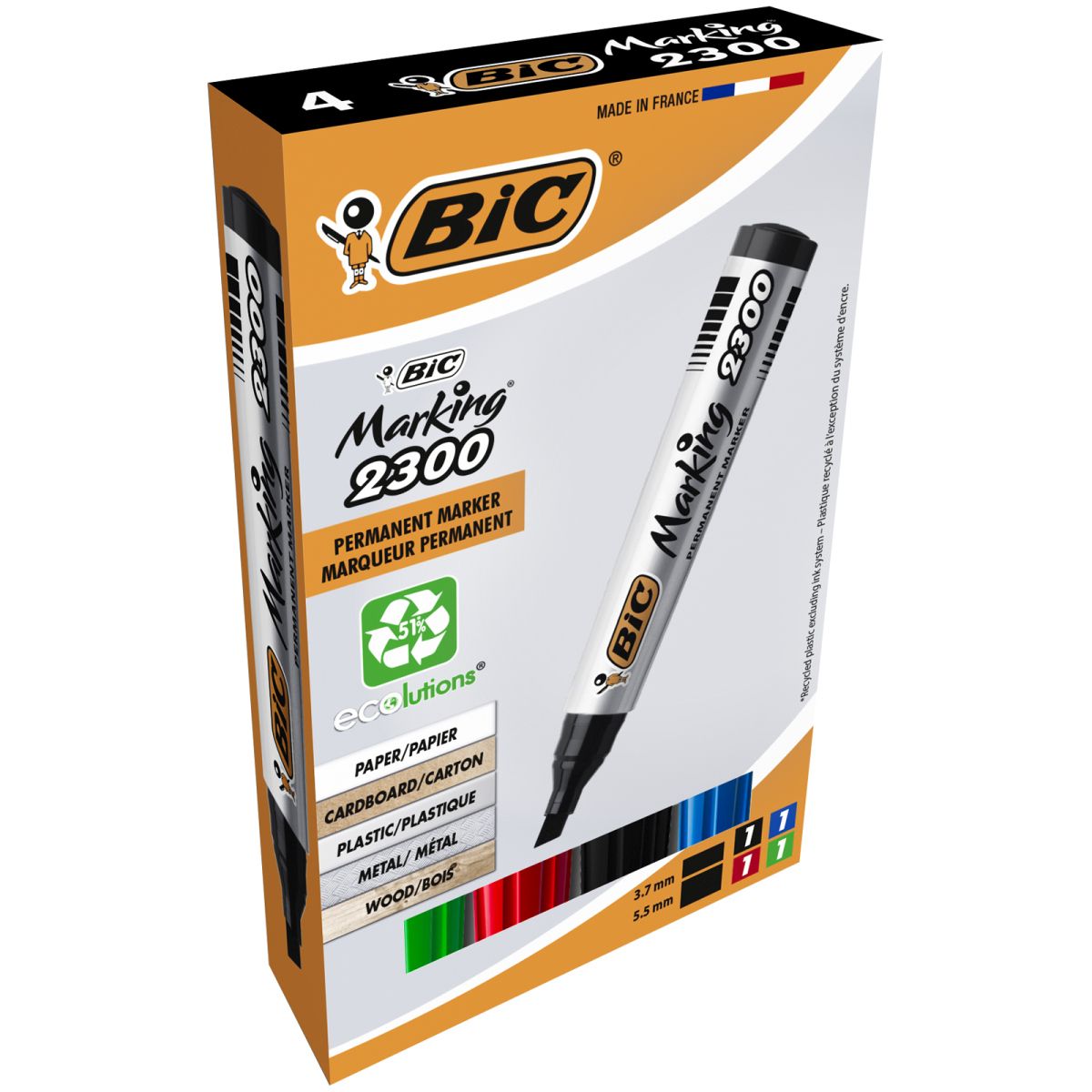Marker permanentny Bic Marking 2300 komplet 4 szt mix 3,7-5,5mm ścięta końcówka (8209222)