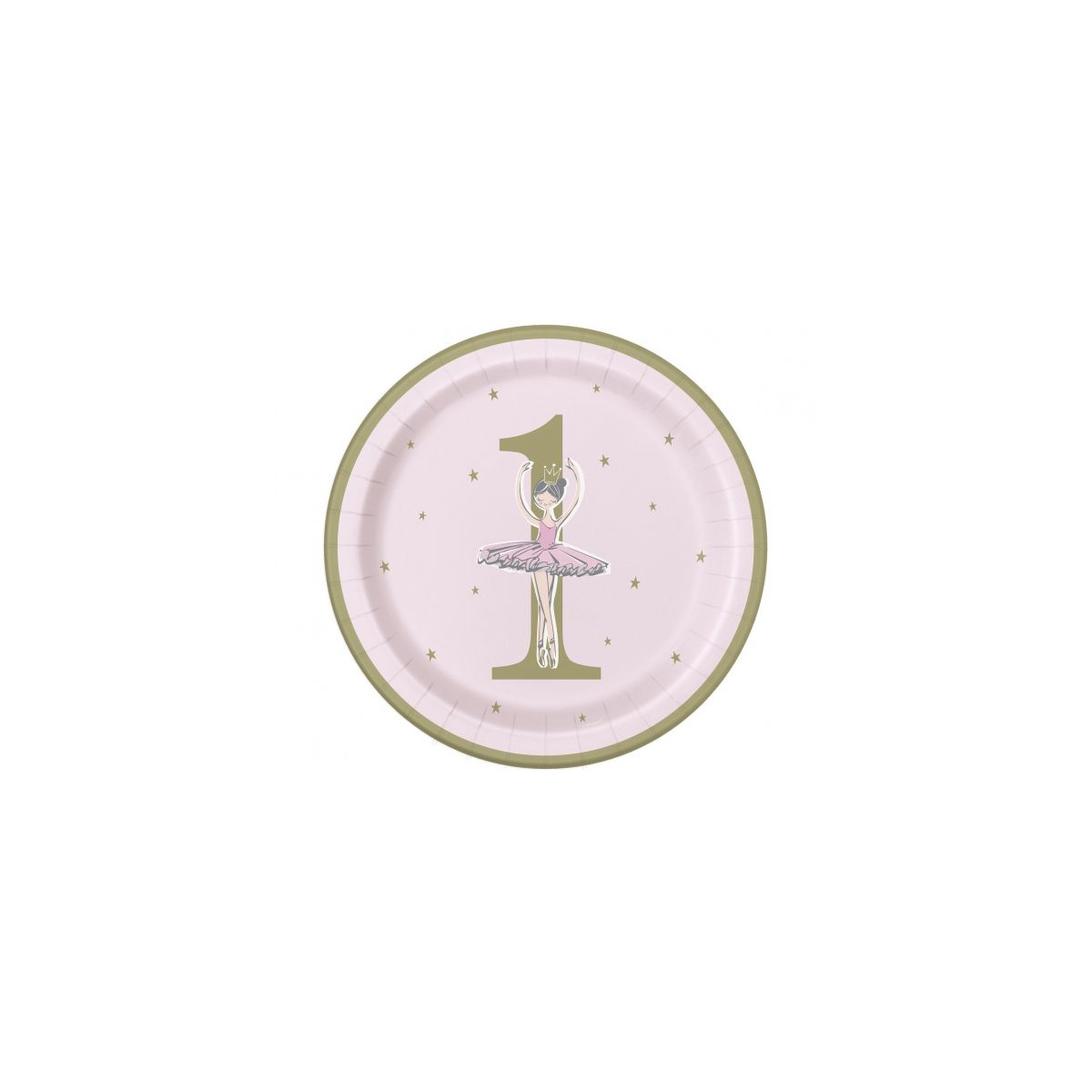 Talerz jednorazowy Godan Ballerina pink&gold 1st birthday papier śr. 230mm 8 szt (75955)