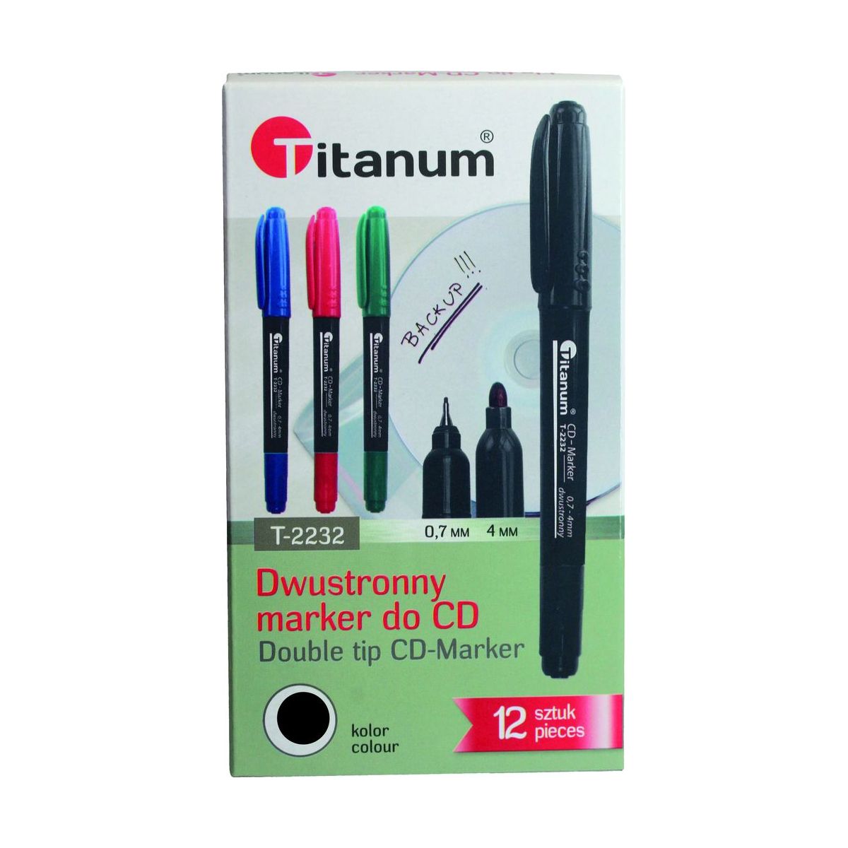 Marker do CD Titanum 2 końcówki: 0,7 mm/4 mm czarny (T-2232)