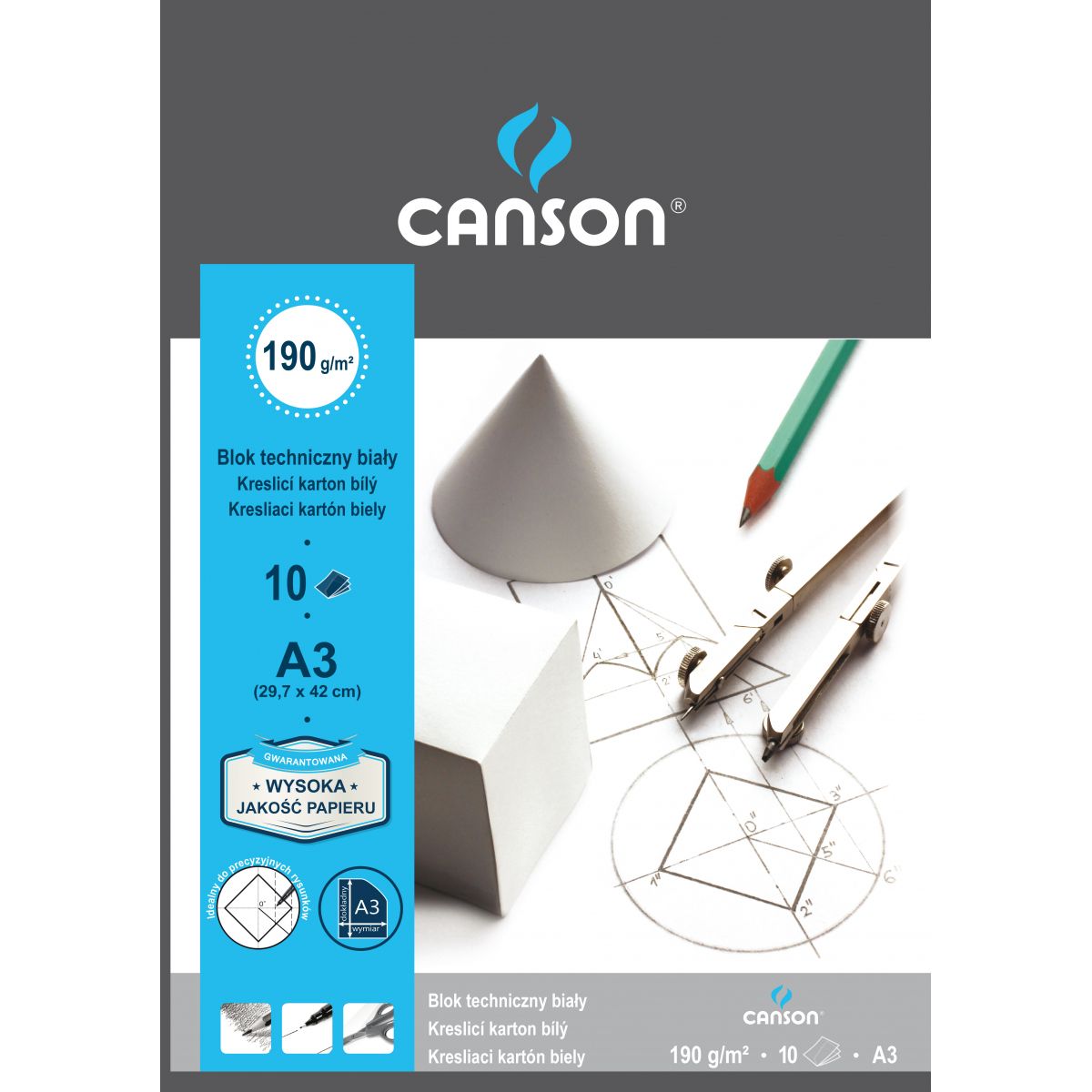 Blok techniczny A3 biały 190g 10k [mm:] 297x420 Canson (100554887)