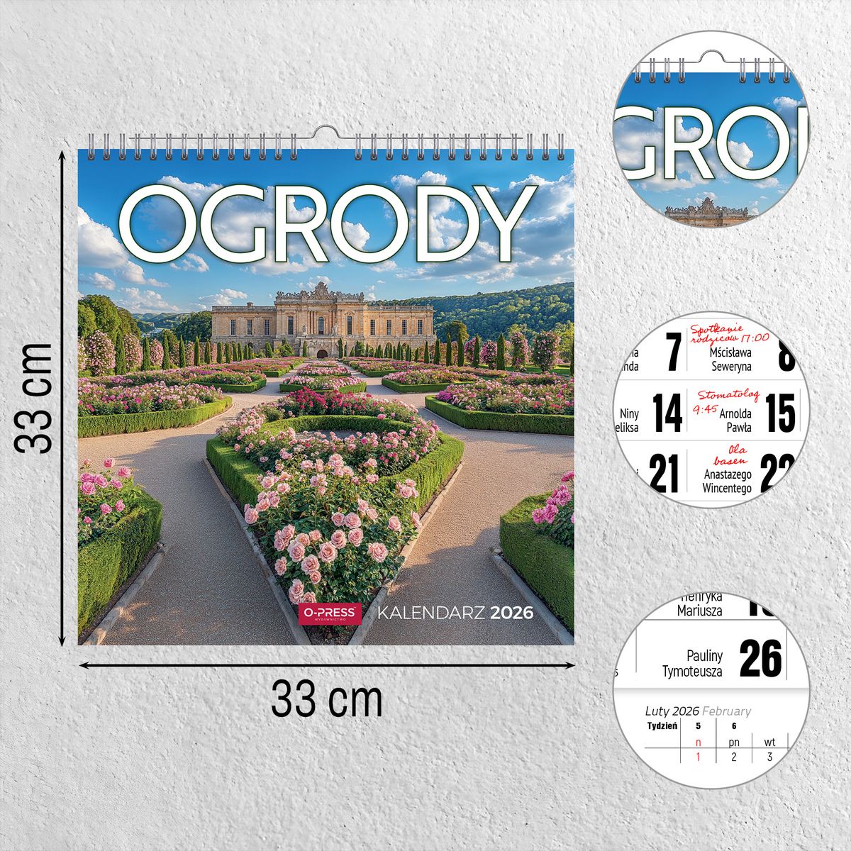 Kalendarz ścienny (401000) k:2915-377 ogrody 33x33 330mm x 330mm Press