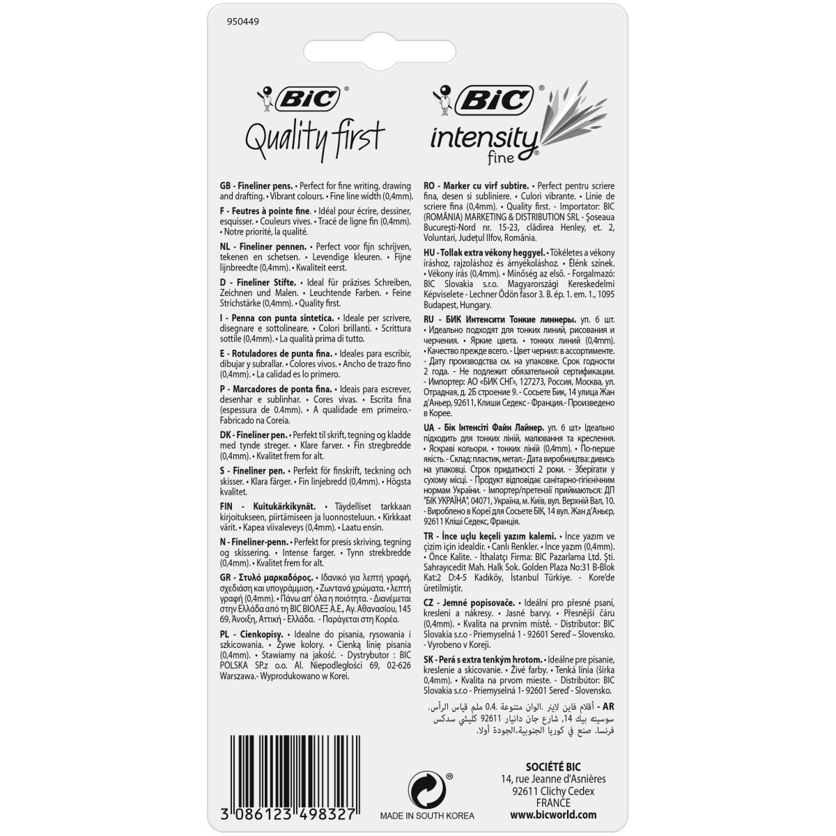 Cienkopis Bic Intensity  FINE mix 0,4mm 6kol. (950444)