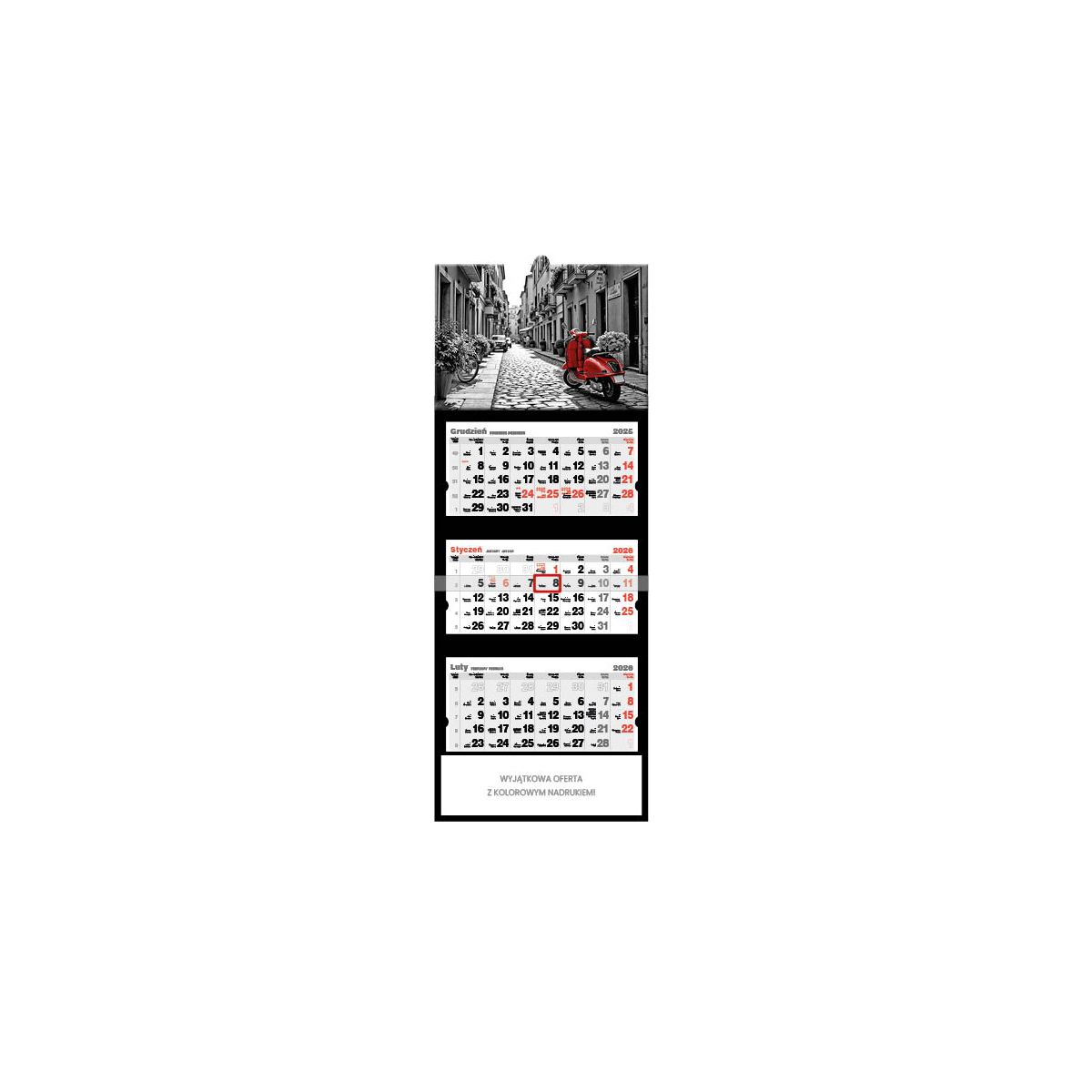 Kalendarz ścienny BLACK&RED trojdzielne- 320mm x 855mm Jotan (t55)