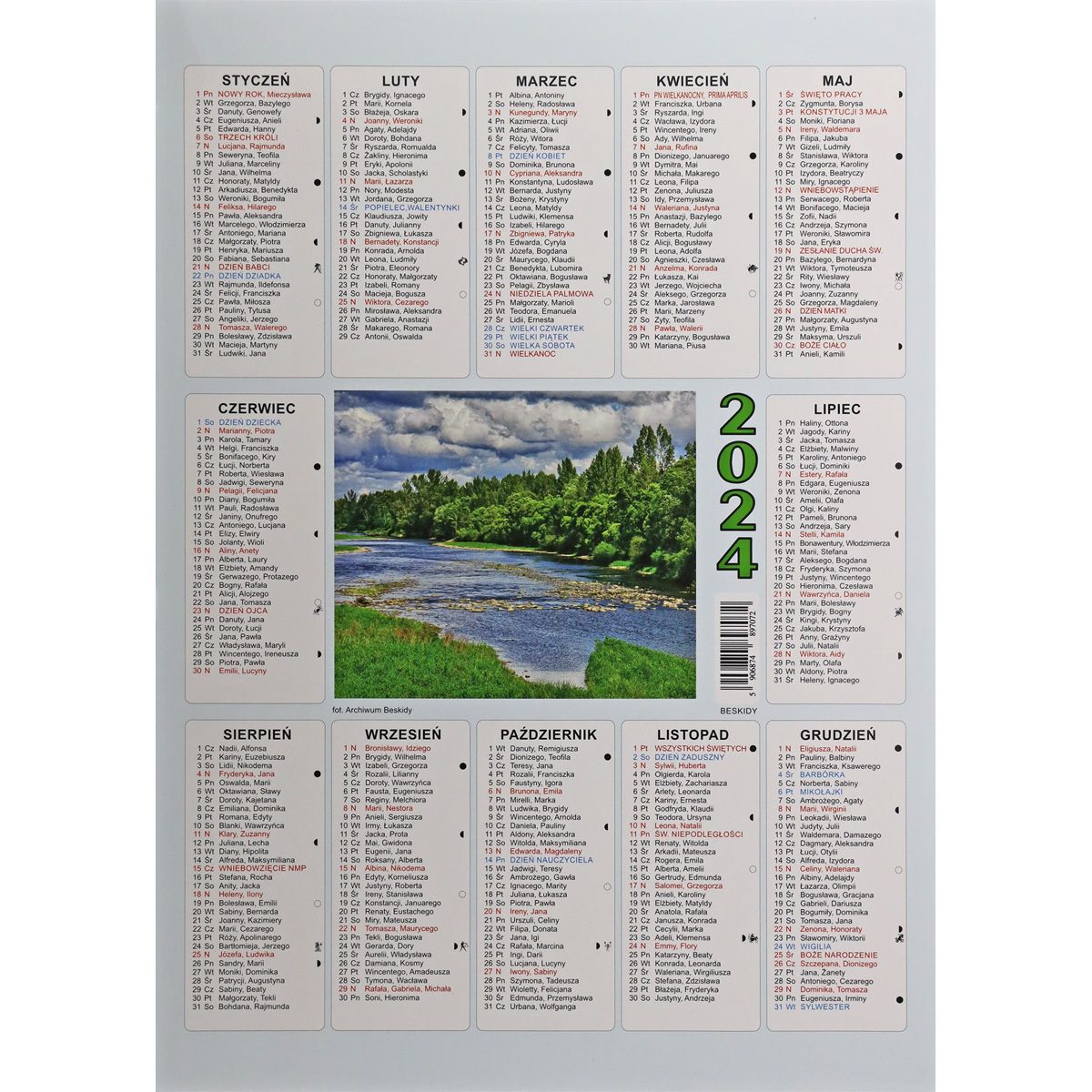 Kalendarz ścienny (401000) k:2915-377 plakietka A4 250mm x 350mm Beskidy