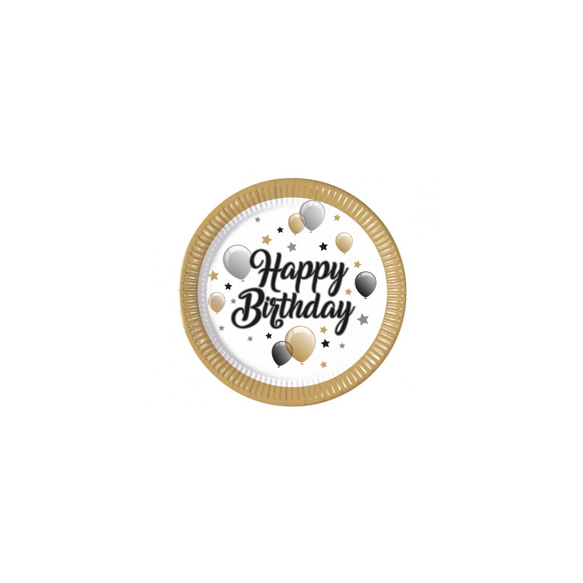 Talerz jednorazowy Happy Birthday papier śr. 230mm 8 szt Godan (93443)