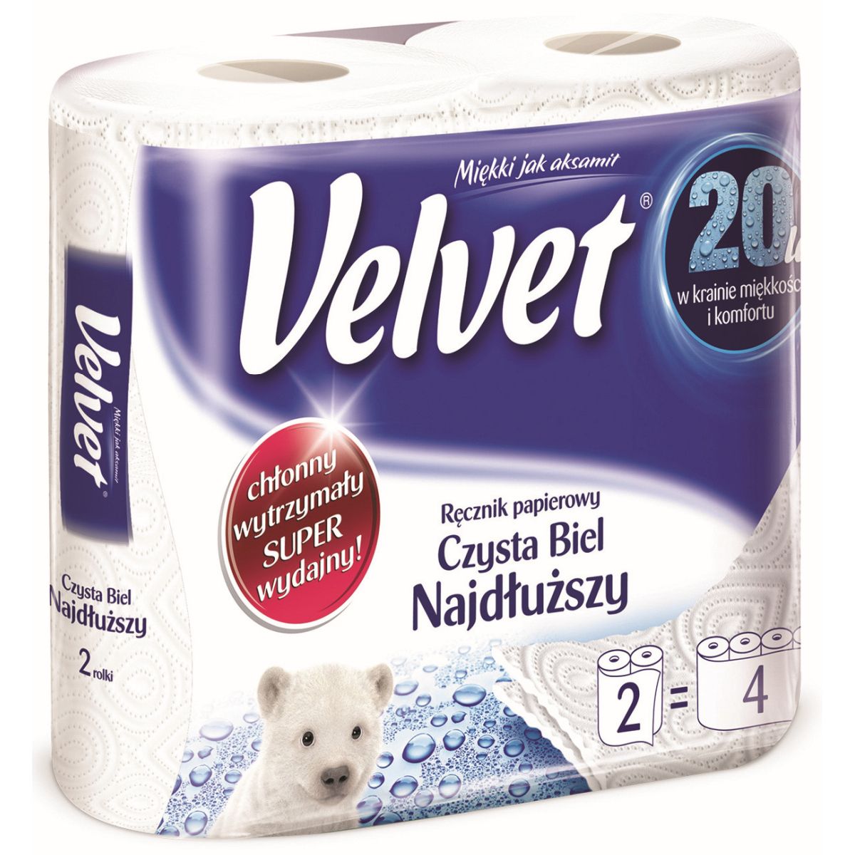 Ręcznik rolka Velvet Czysta Biel Najdłuższy kolor: biały