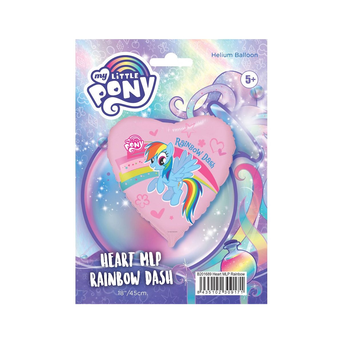 Balon foliowy Godan Pony z tęczą, pakowany 18cal (B201689)