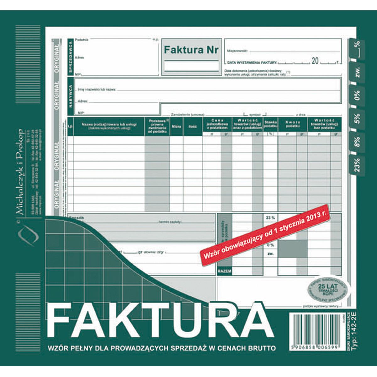 Druk offsetowy Michalczyk i Prokop Faktura VAT brutto 2/3 A4, 80 kartek,o+1kopia 2/3 A4 80k. (142-2E)