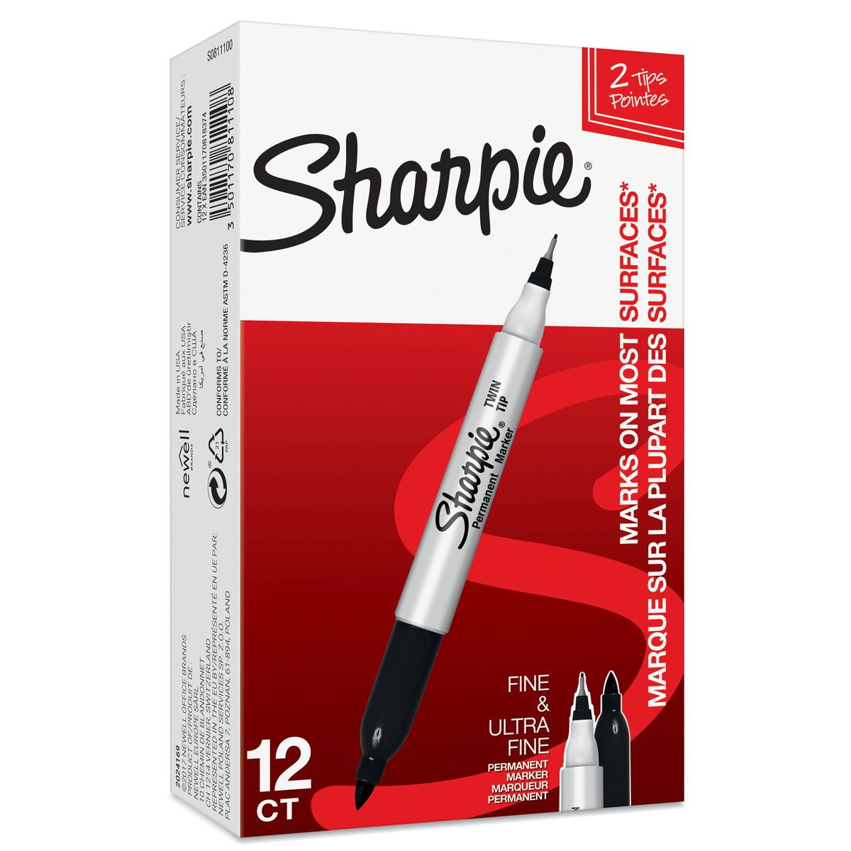 Marker permanentny Sharpie TWIN TIP, czarny okrągła końcówka (S0811100)