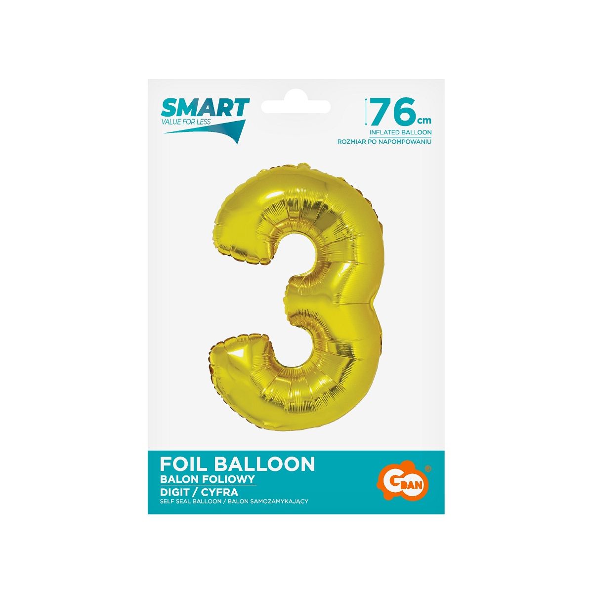 Balon foliowy Godan Smart cyfra 3 złota 76cm (CH-SZL3)