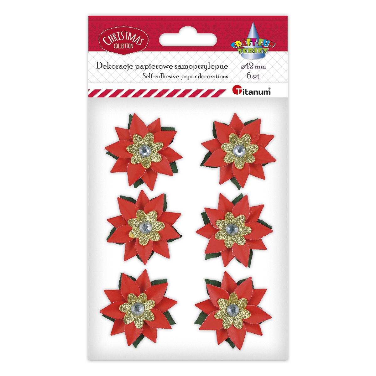 Ozdoba świąteczna Craft-Fun Series samoprzylepna papierowa poinsecje Titanum (25YX0514-7)