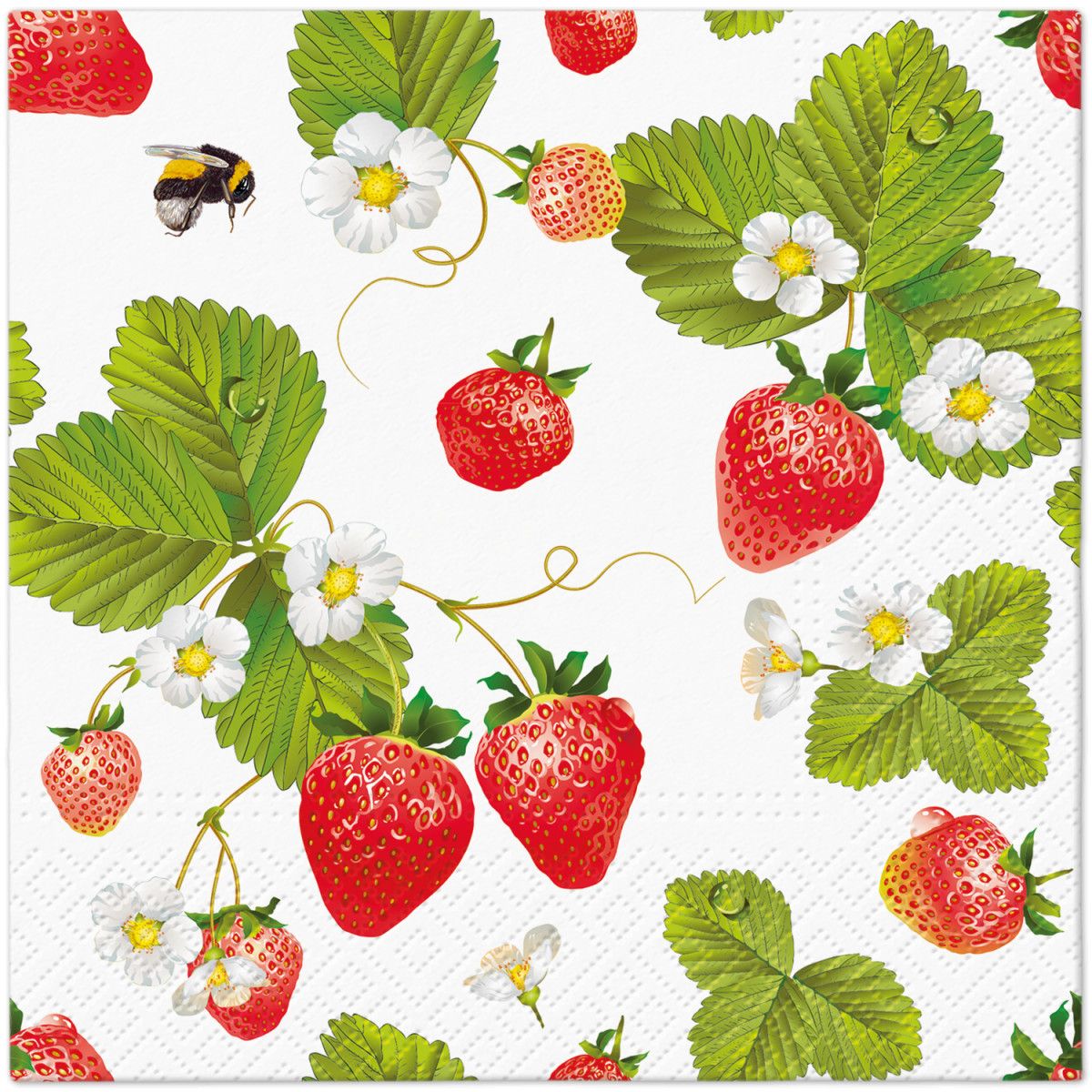 Serwetki Paw Lunch Strawberries with bees mix nadruk bibuła [mm:] 330x330 (SDL138700)