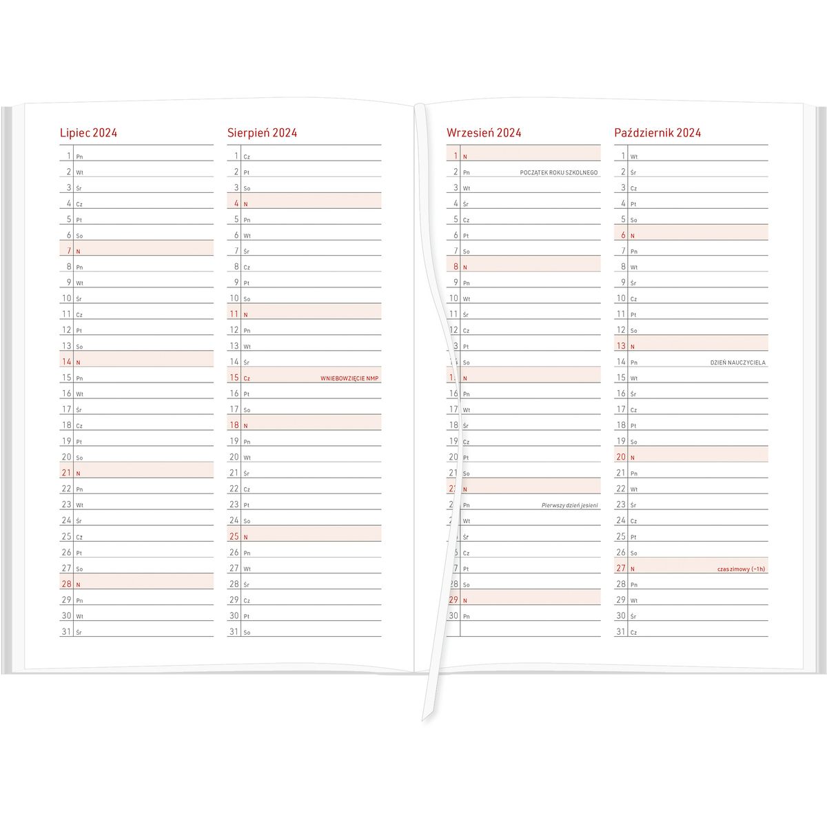Kalendarz nauczyciela książkowy (terminarz) VIVELLA Wydawnictwo Wokół Nas 2024/2025 A5 tygodniowy A5 (A5TN065B-czerwony)
