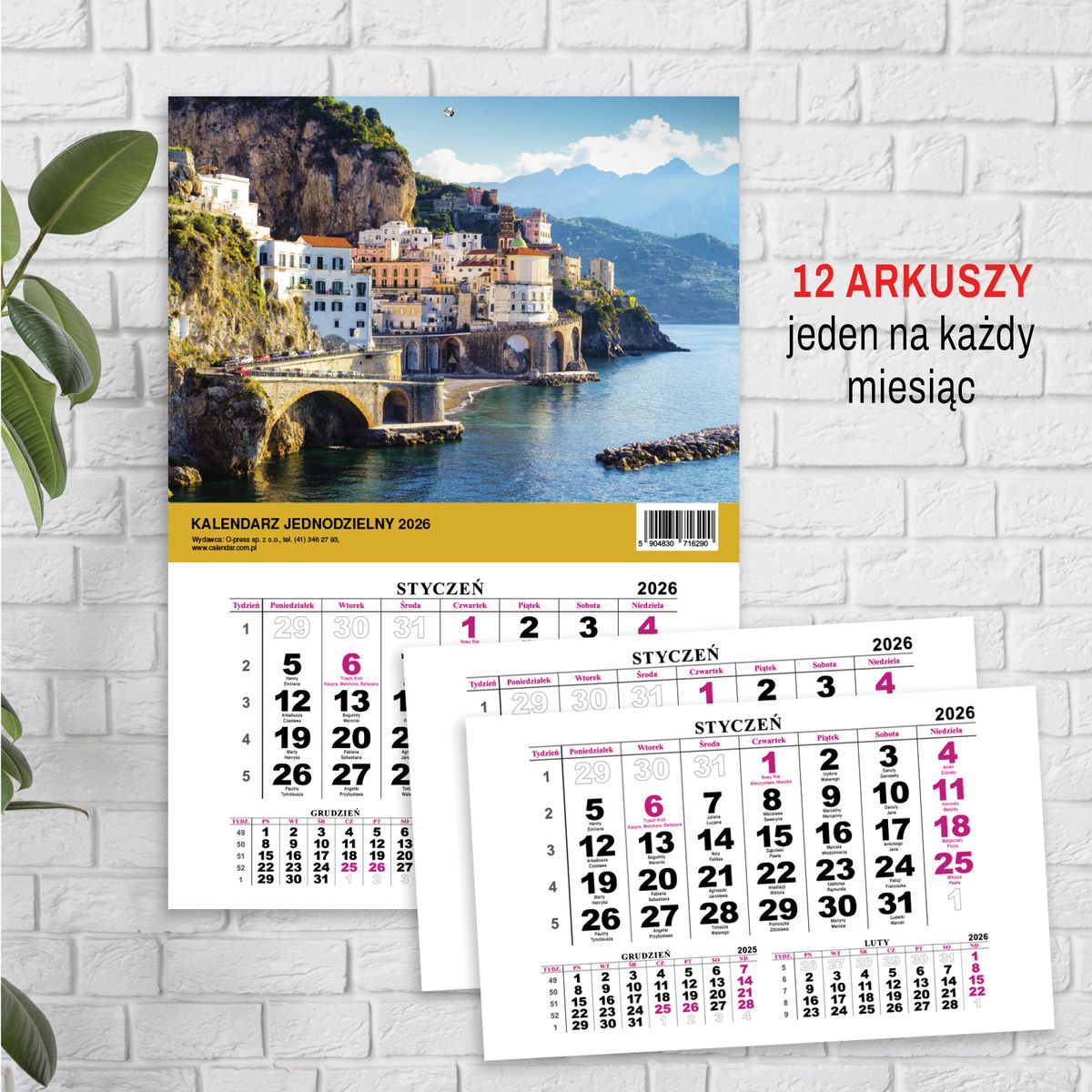 Kalendarz ścienny (401000) k:2915-377 JEDNODZIELNY WIDOK A4 210mm x 295mm Press
