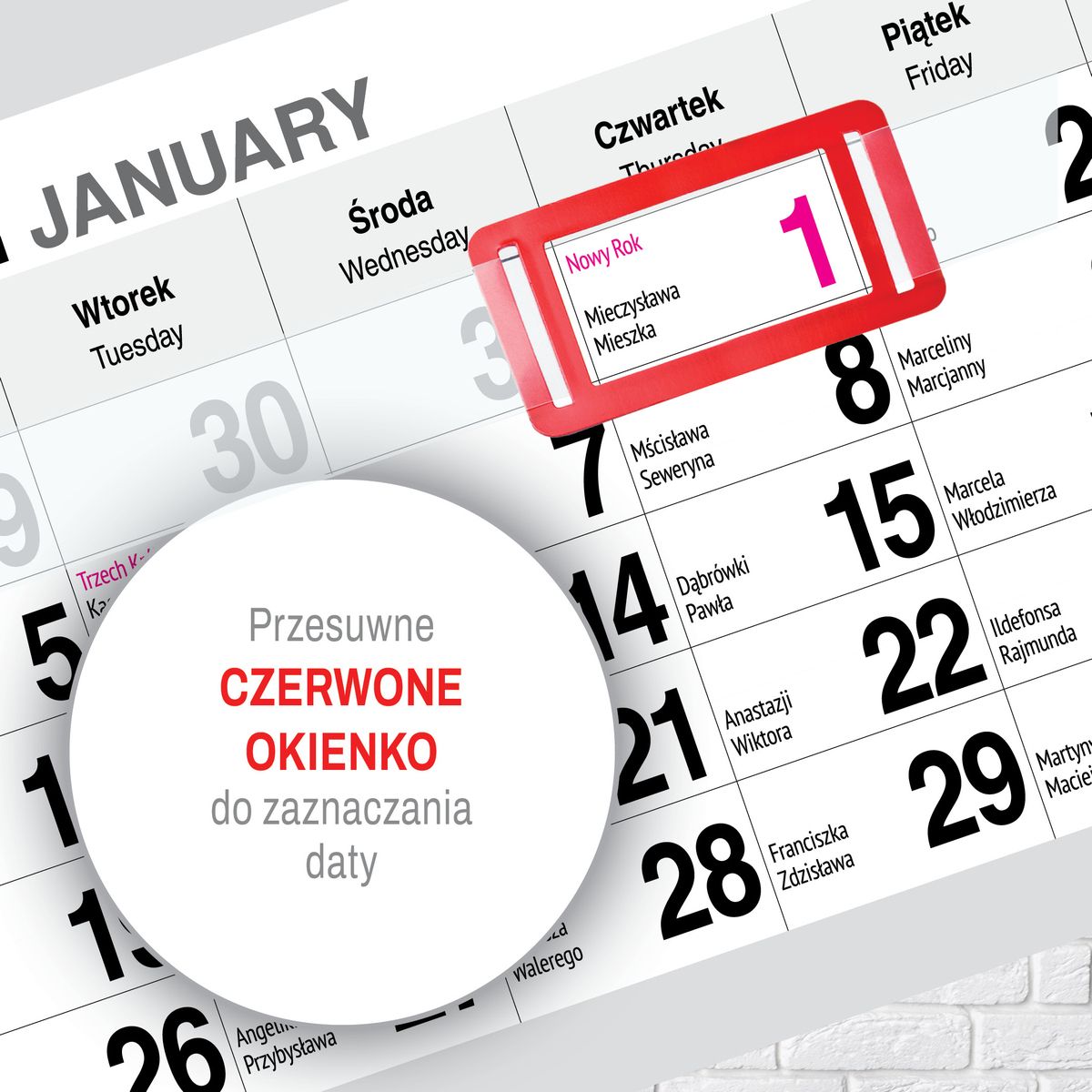 Kalendarz ścienny (401000) k:2915-377 PREMIUM trójdzielny A4 Press (WIDOK)