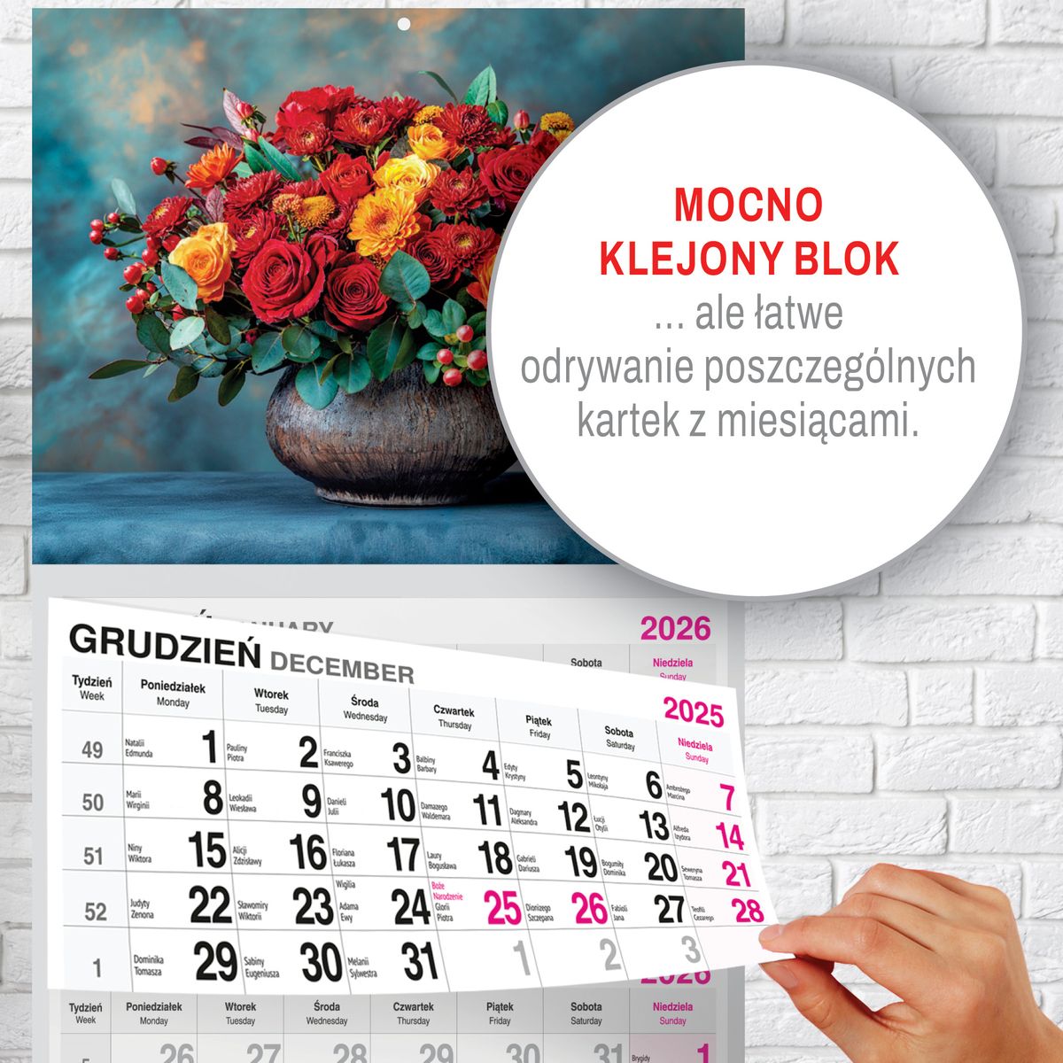 Kalendarz ścienny (401000) k:2915-377 PREMIUM trójdzielny A4 Press (BUKIETY)