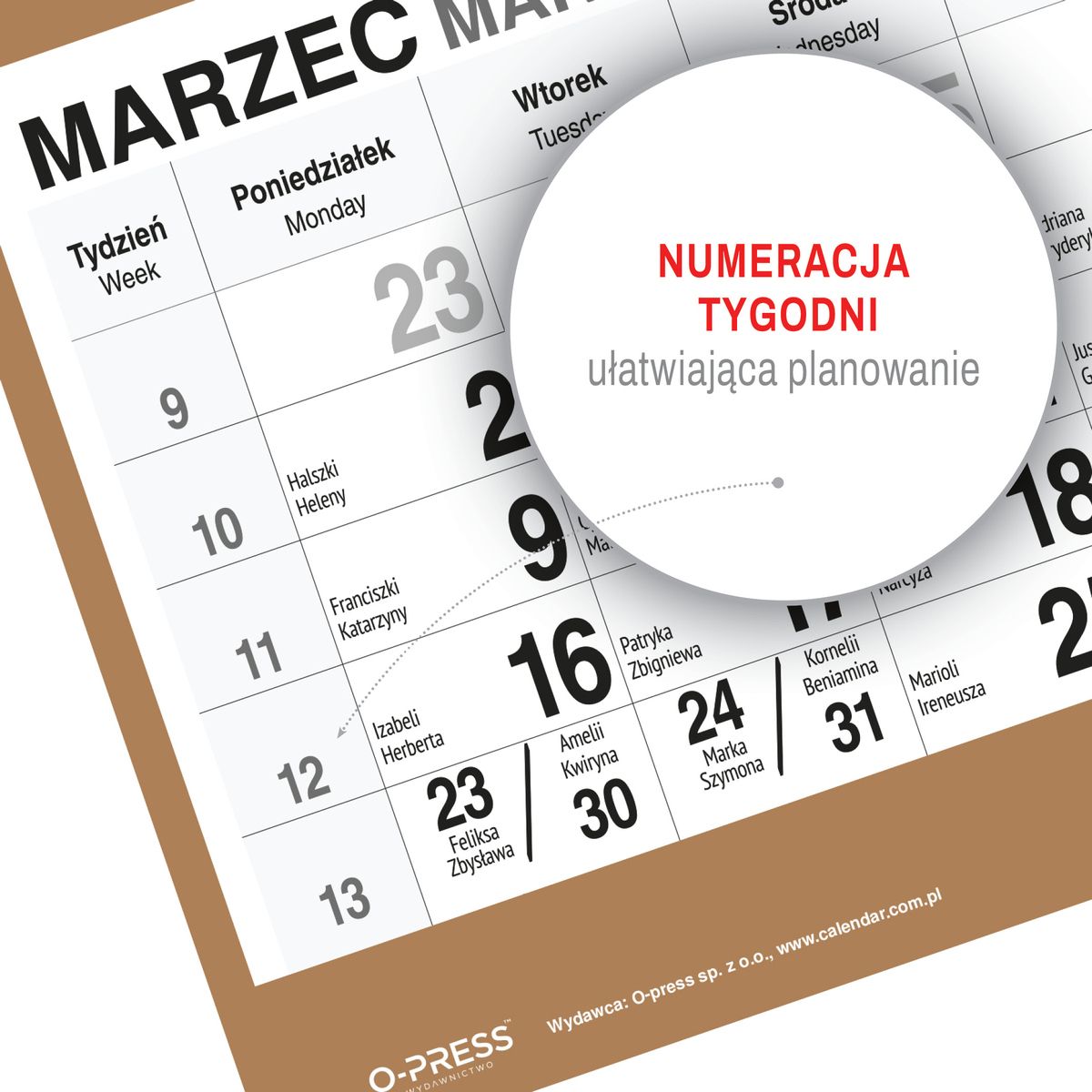 Kalendarz ścienny (401000) k:2915-377 PIES A5 210mm x 450mm Press