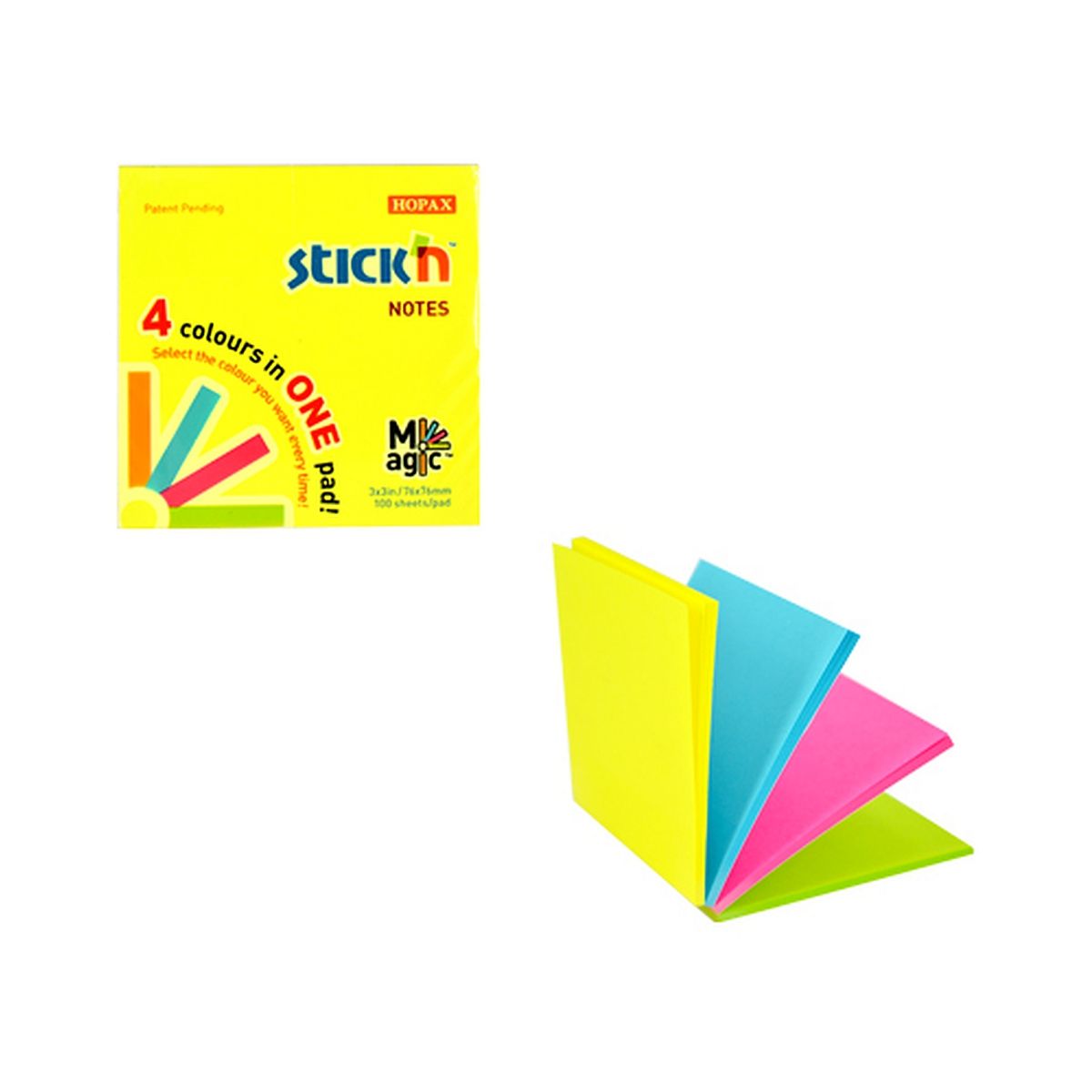 Notes samoprzylepny (karteczki) Stick'n Magic Pads neon mix 100k [mm:] 76x76 (21571)
