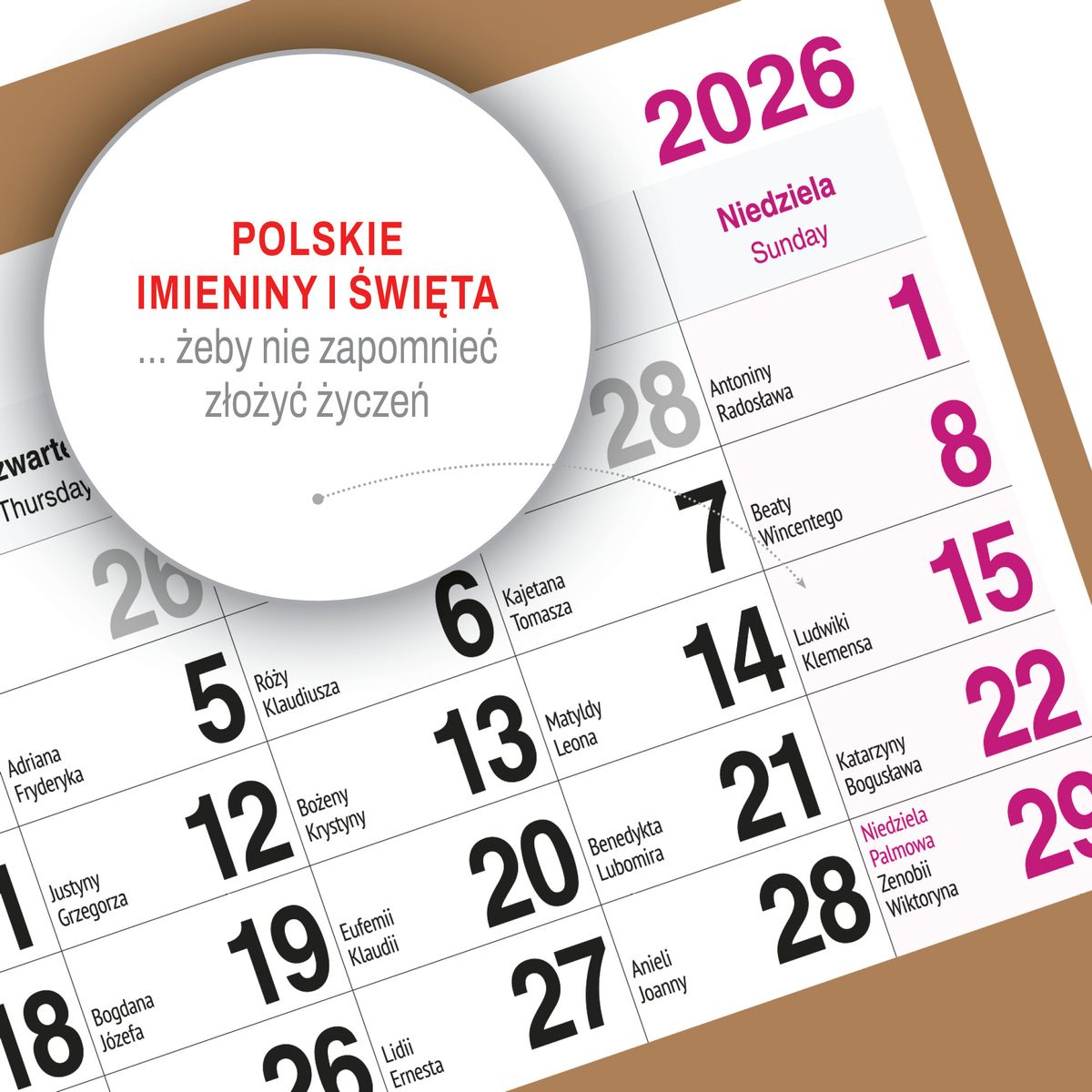 Kalendarz ścienny (401000) k:2915-377 PIES A5 210mm x 450mm Press