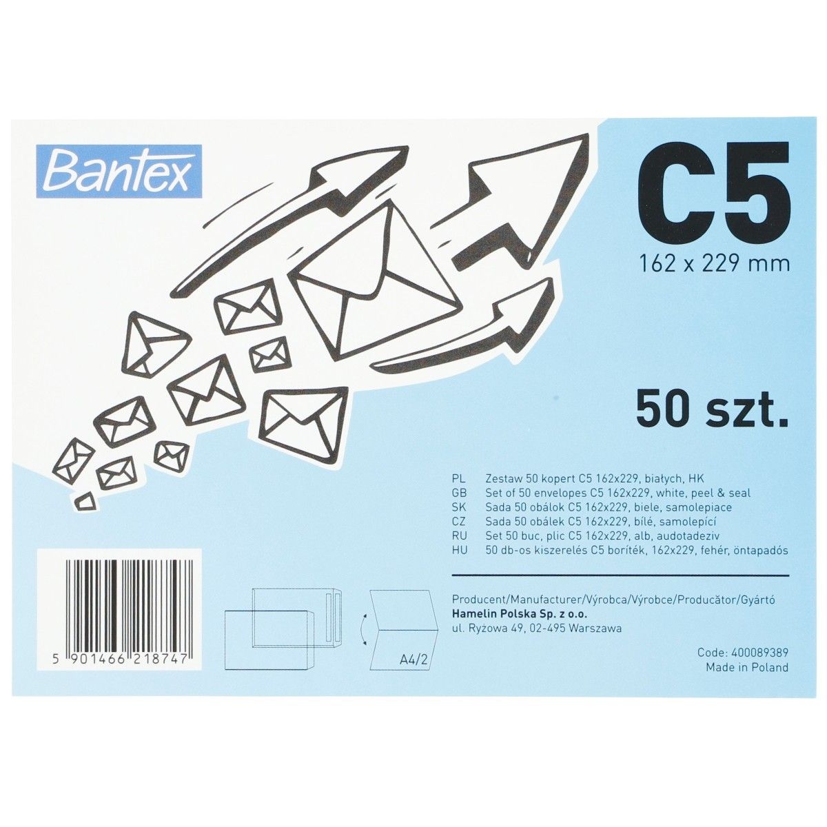 Koperta Bantex HK C5 biały (400089389) 50 sztuk