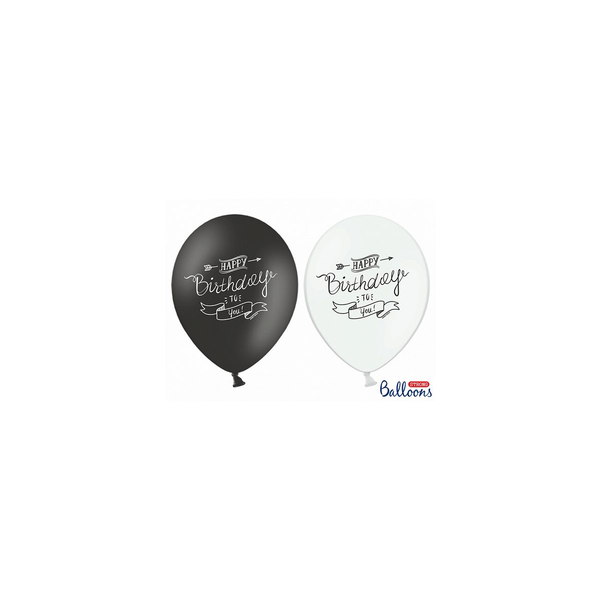 Balon gumowy Partydeco gumowy biały i czarny Happy Birthday 30 cm/6 sztuk biało-czarny 300mm (SB14P-258-000-6)