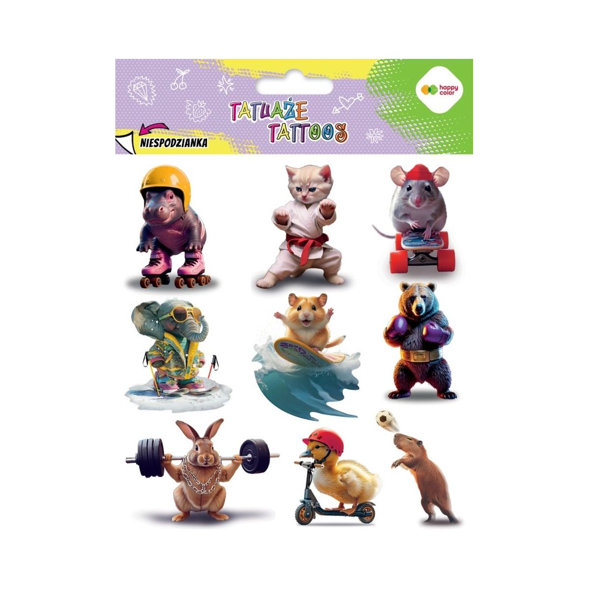 Tatuaż zmywalny Sports animals Happy Color (HA 4261 1520-KA04)