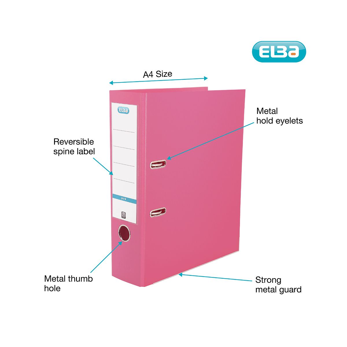 Segregator dźwigniowy Elba 8 cm Pro+ A4 80mm różowy (100023300)