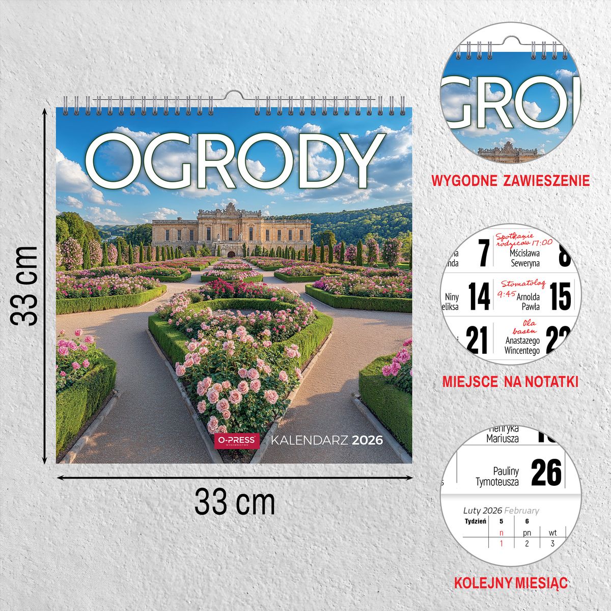 Kalendarz ścienny (401000) k:2915-377 ogrody 33x33 330mm x 330mm Press