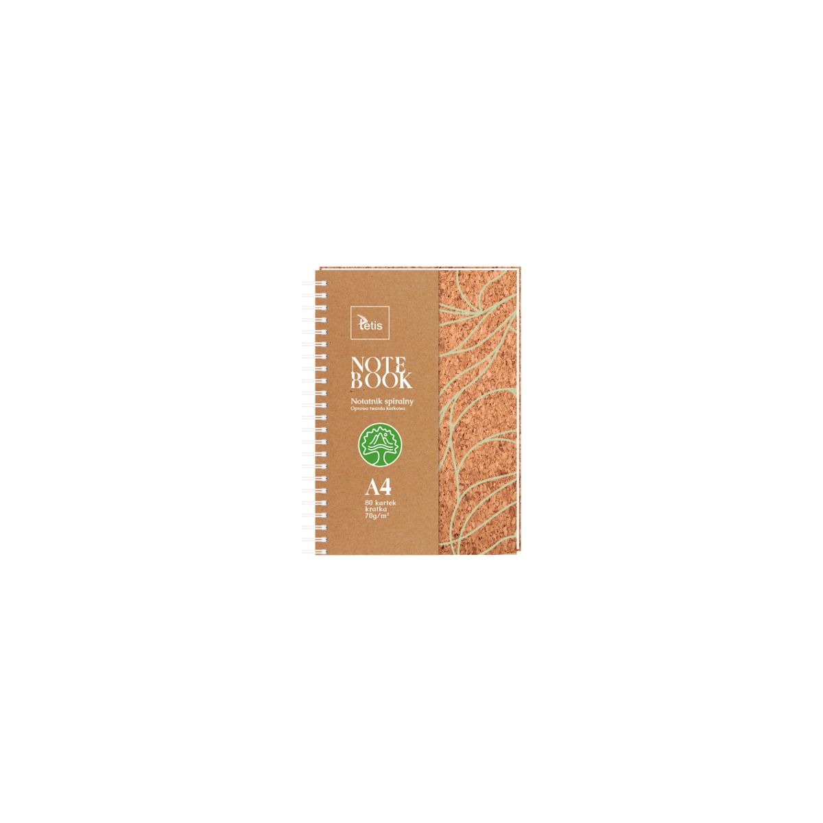 Kołozeszyt (kołonotatnik) Tetis A4 oprawa korkowa 5903242103407 A4 80k. 70g krata (KB050-KA4)