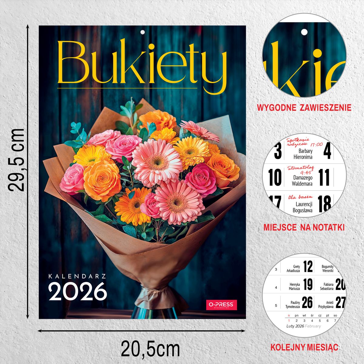 Kalendarz ścienny (401000) k:2915-377 A4 BUKIETY A4 x 300mm Press (5904830713442)