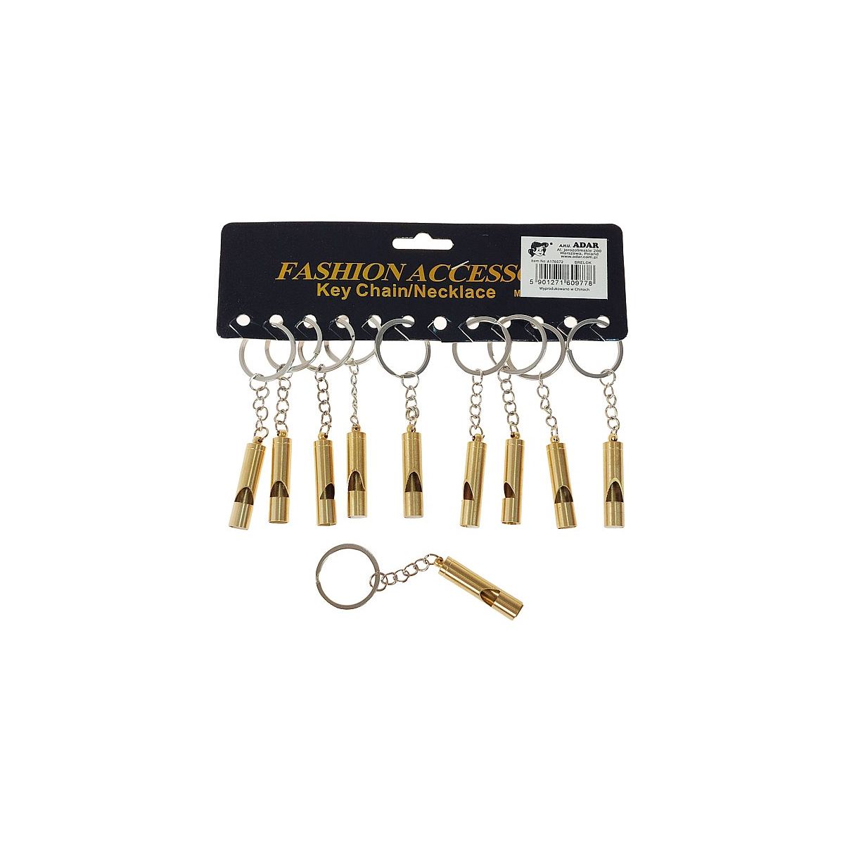 Brelok gwizdek metalowy, karta 12szt. Adar (609778)