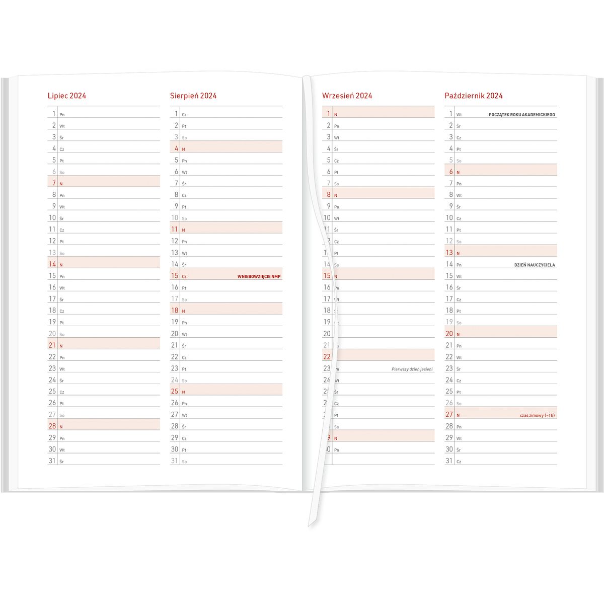 Kalendarz nauczyciela książkowy (terminarz) A5TA088B Wydawnictwo Wokół Nas 2024/2025 a5 TYGODNIOWY A5 (CROSS Z GUMKĄ CZERWONY)