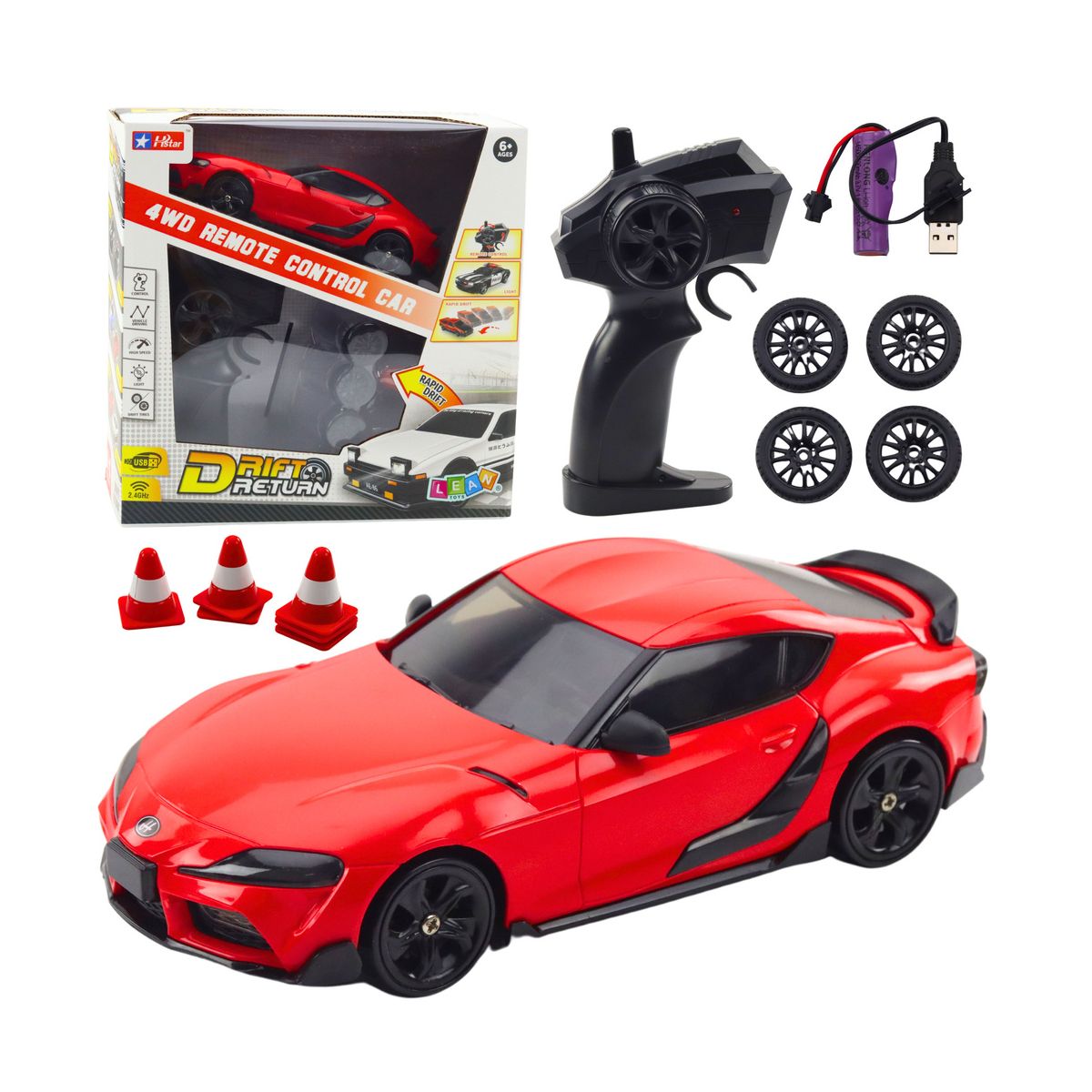 Samochód Sportowe Do Driftu Wymienne Koła Zdalnie Sterowany RC 4WD Czerwone Lean (22685)