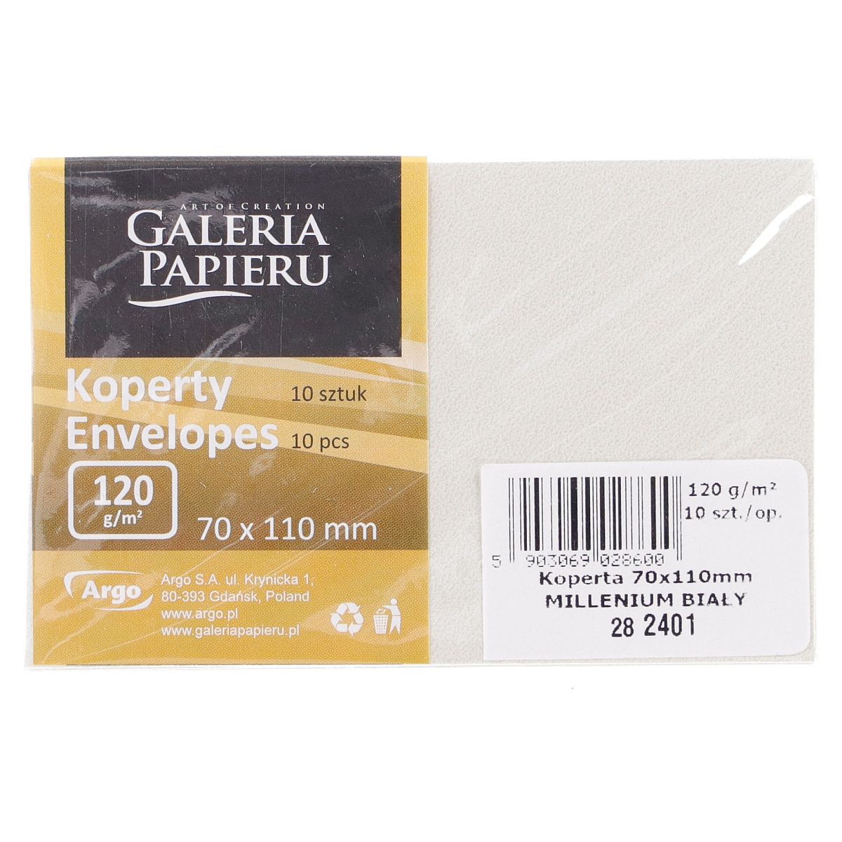 Koperta Galeria Papieru millenium biały [mm:] 70x110 (282401) 10 sztuk