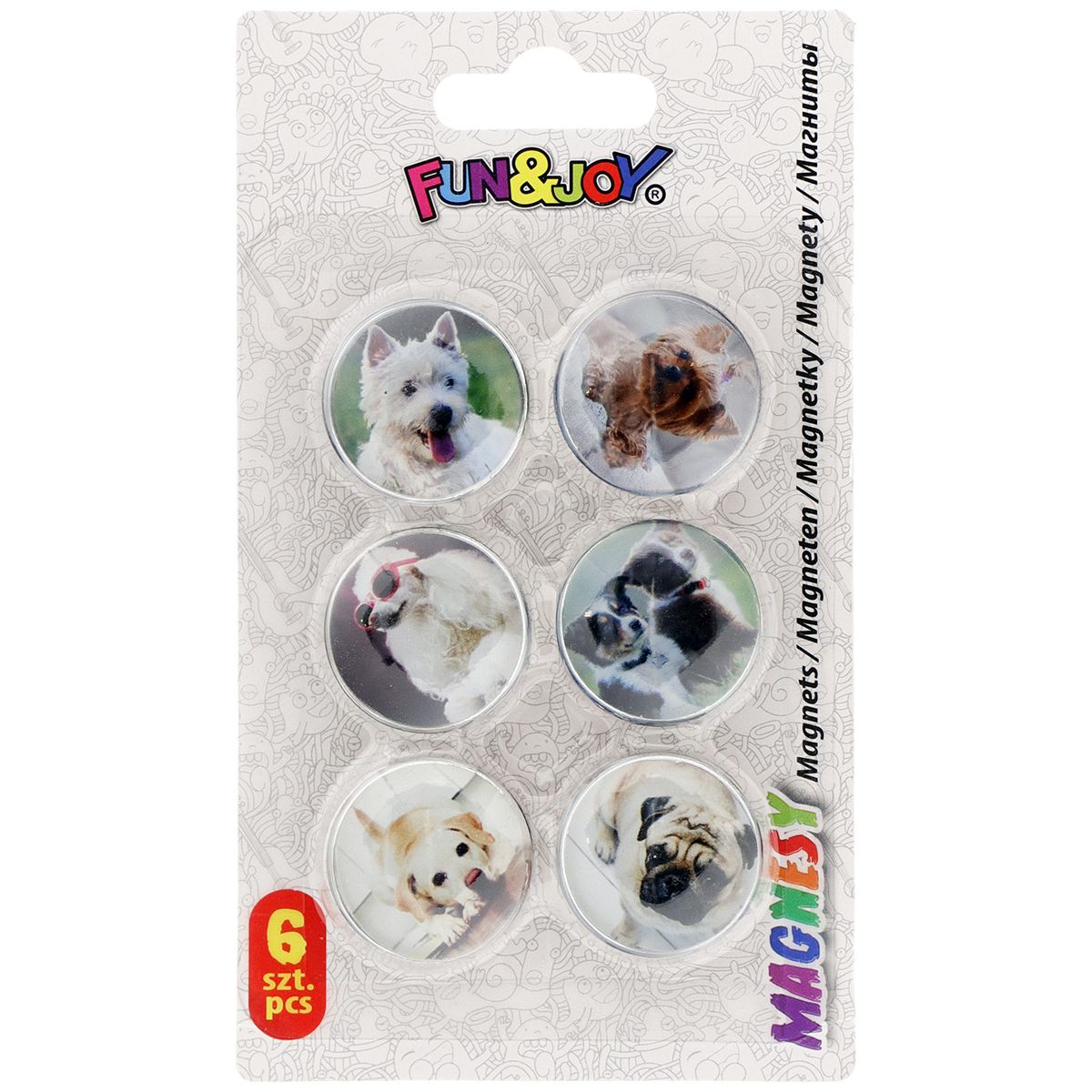 Magnes Fun&Joy PIES okrągły mix śr. 30mm 6 sztuk