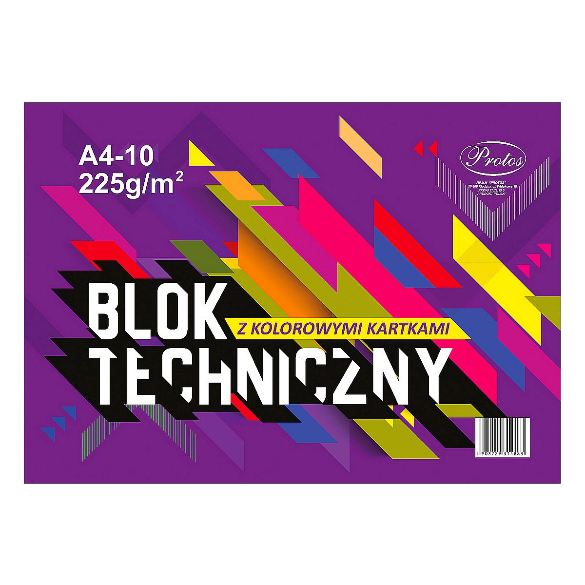 Blok techniczny Protos A4 kolorowy 225g 10k