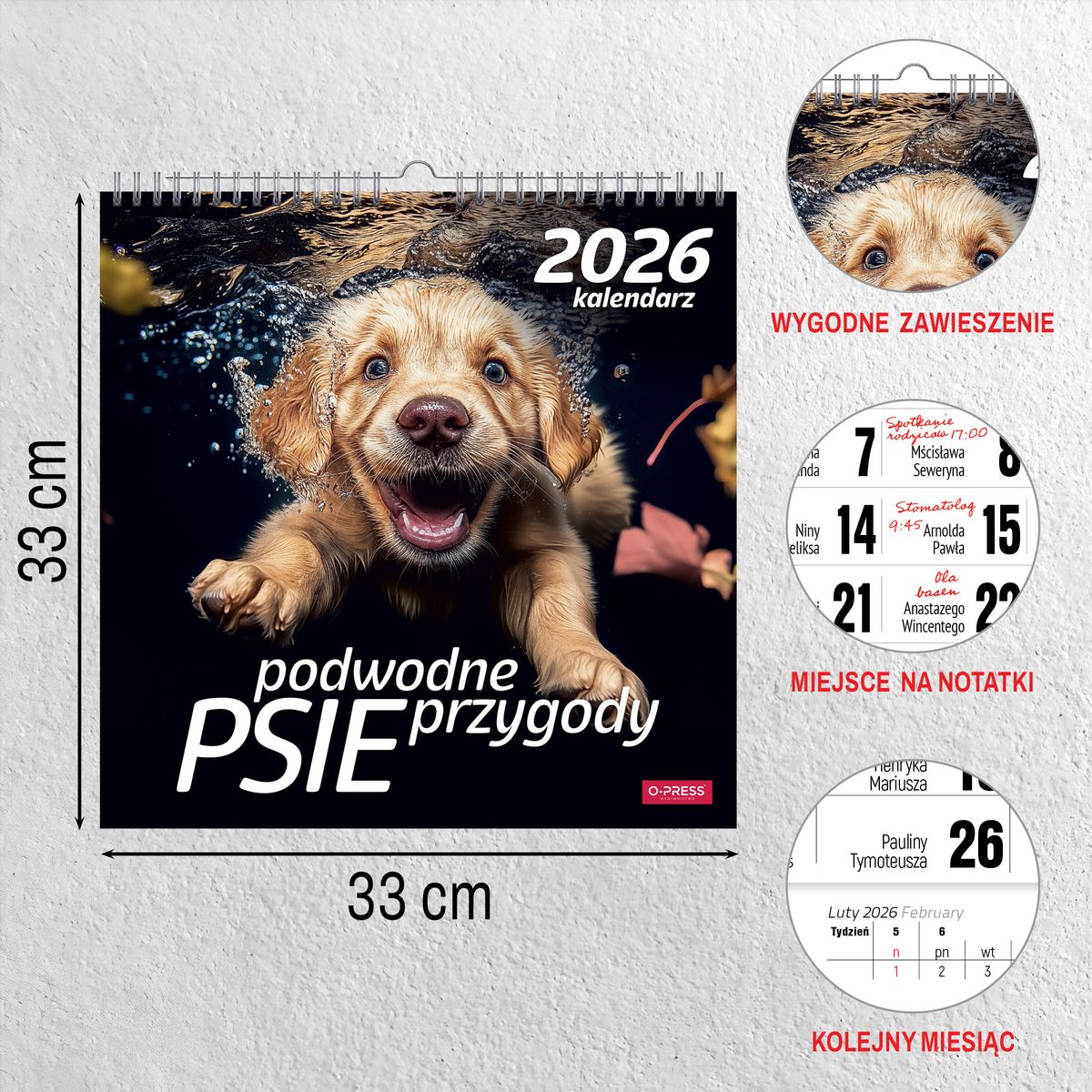 Kalendarz ścienny (401000) k:2915-377 PSY POD WODĄ 33x33 330mm x 330mm Press