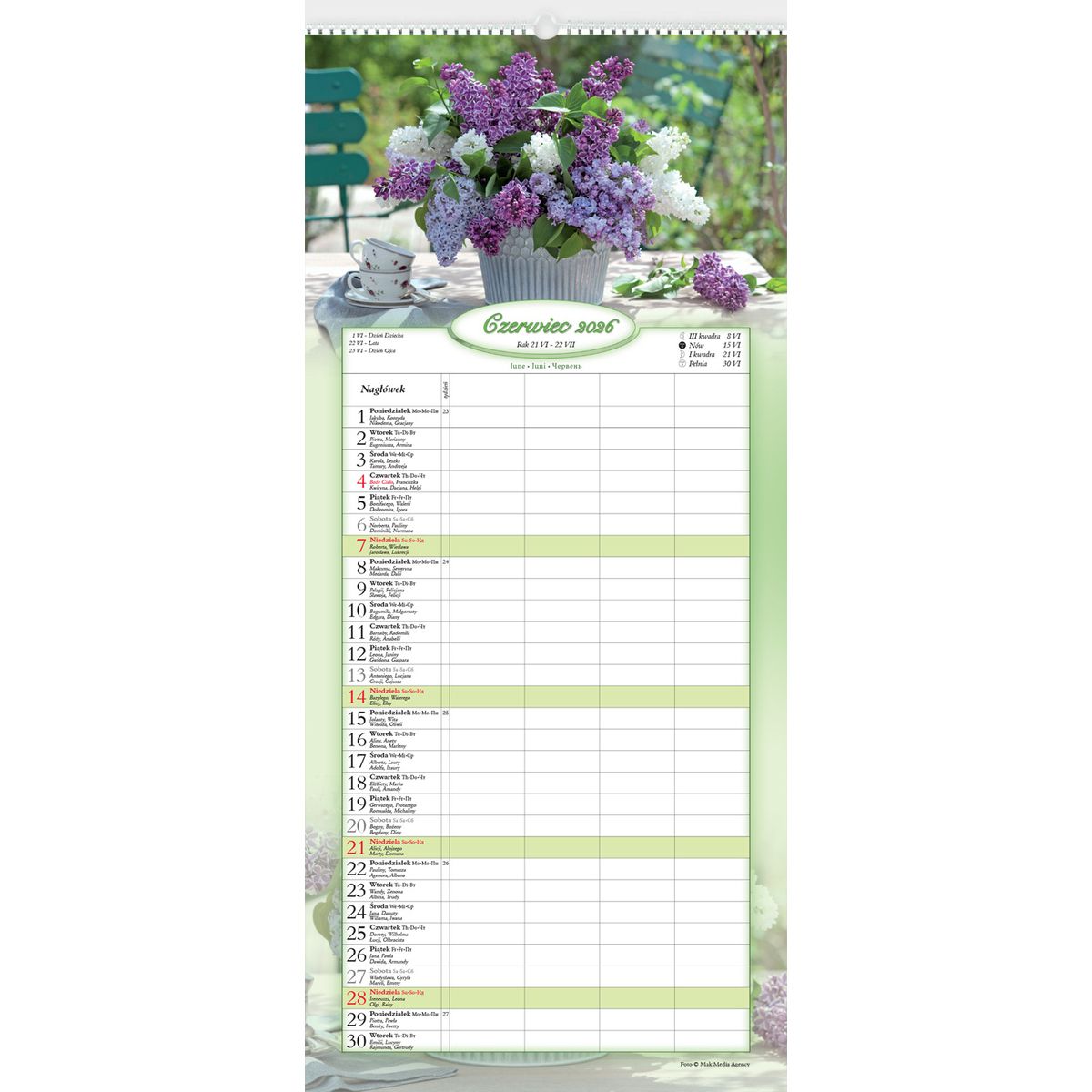 Kalendarz ścienny (401000) k:2915-377 notatnikowy 2024 KOMPOZYCJA KWIATOWE 220mm x 490mm Lucrum (WN02)