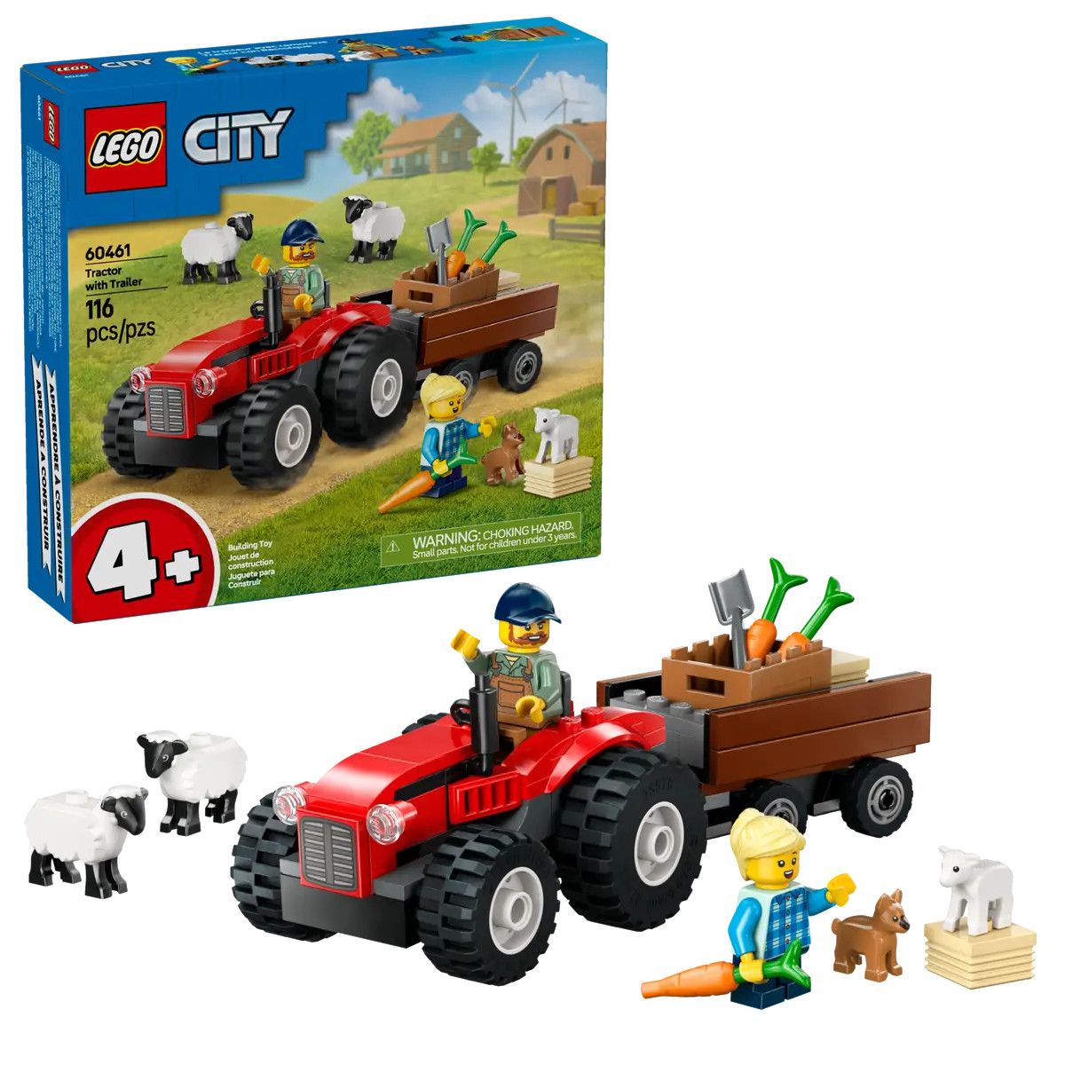 Klocki konstrukcyjne Lego City Czerwony traktor z przyczepą i owcą (60461)