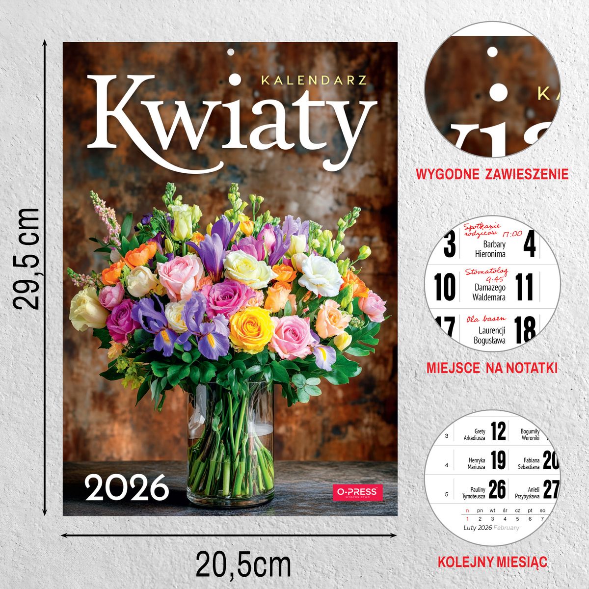 Kalendarz ścienny (401000) k:2915-377 A4 KWIATY A4 x 300mm Press (5904830713466)