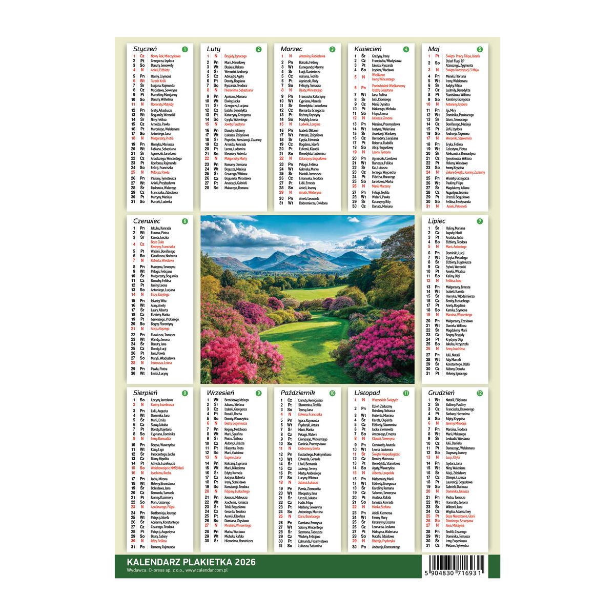 Kalendarz ścienny (401000) k:2915-377 MIX 250mm x 353mm Press