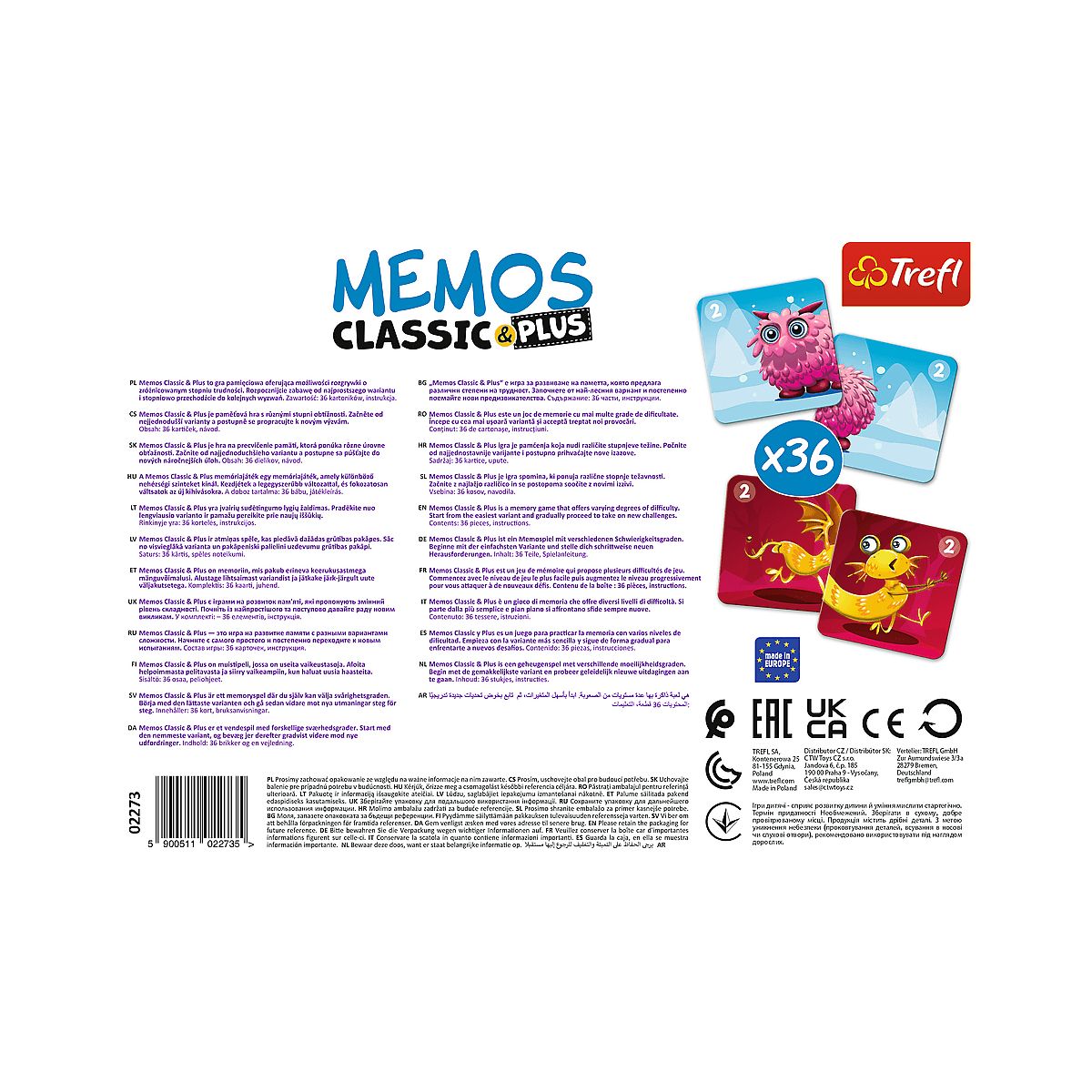 Gra pamięciowa Trefl Memos Classic & Plus, Cute Monsters (02273)