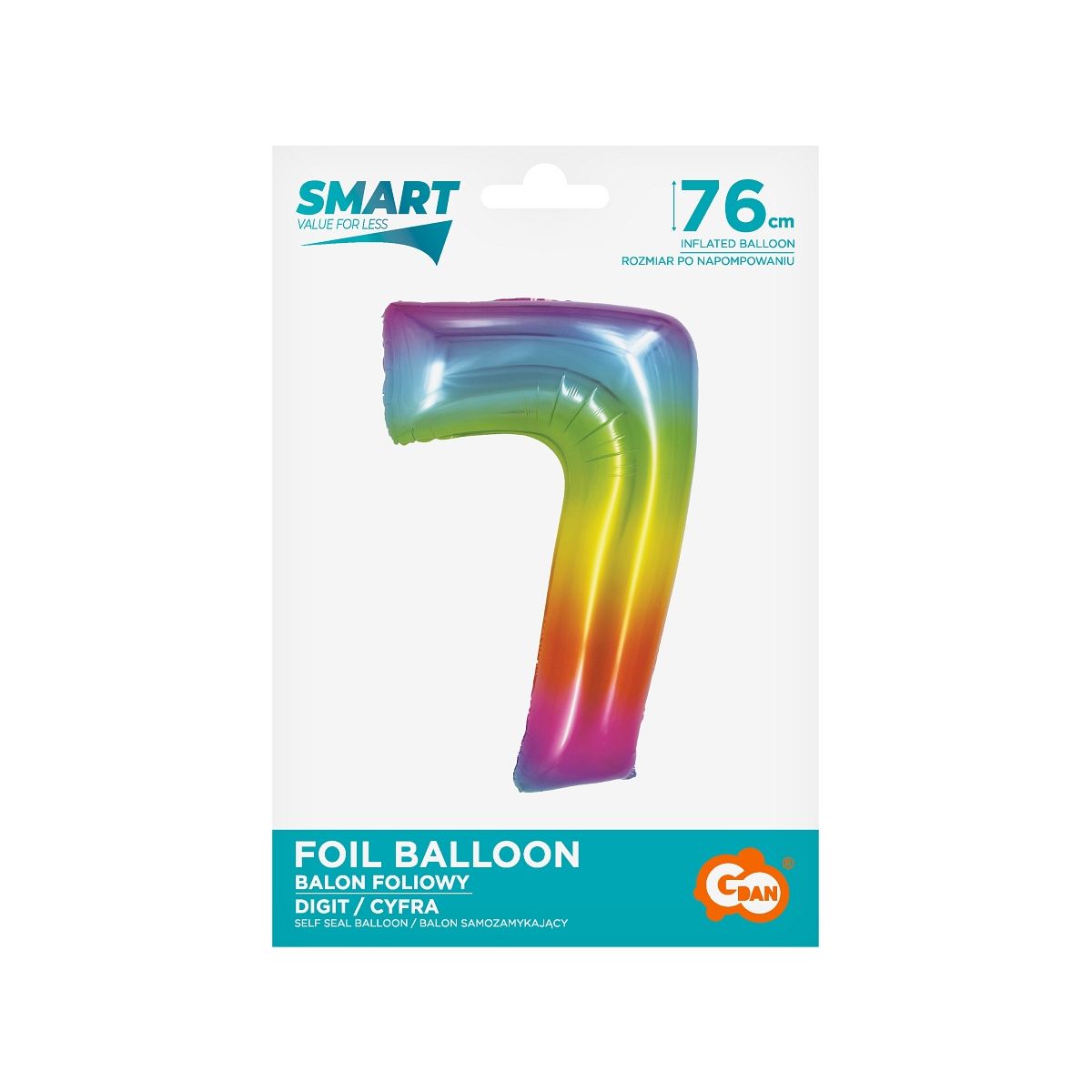 Balon foliowy Godan Smart cyfra 7 tęcza 76cm (CH-STC7)