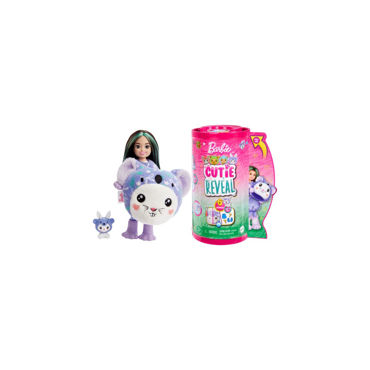 Lalka Cutie Reveal - Lalka Chelsea Piesek-Żaba + zwierzątko [mm:] 120 Barbie (HRK27)