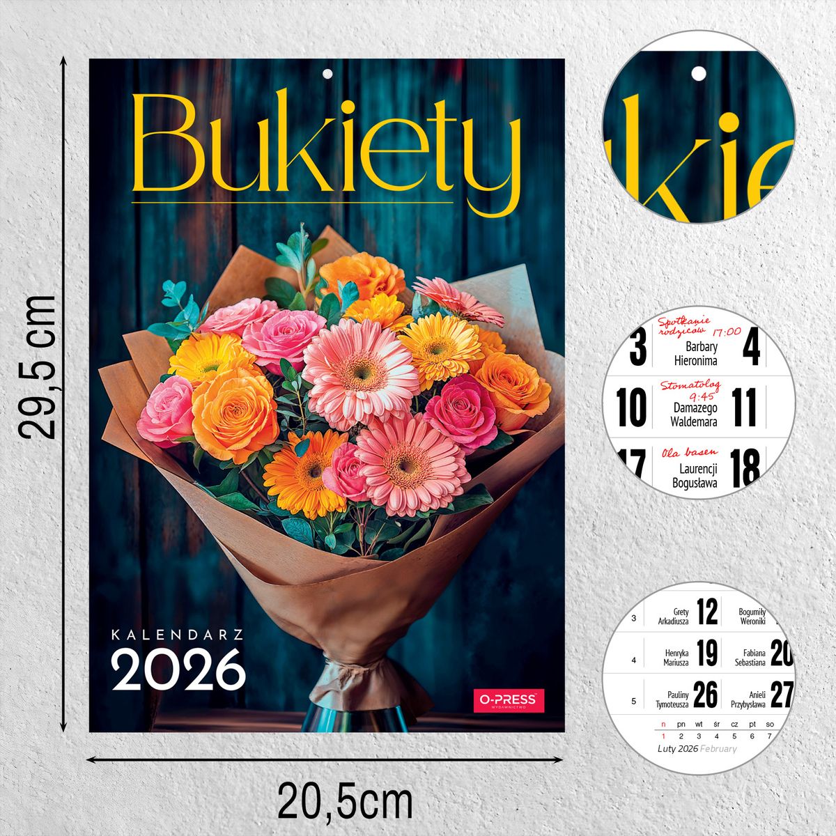 Kalendarz ścienny (401000) k:2915-377 A4 BUKIETY A4 x 300mm Press (5904830713442)