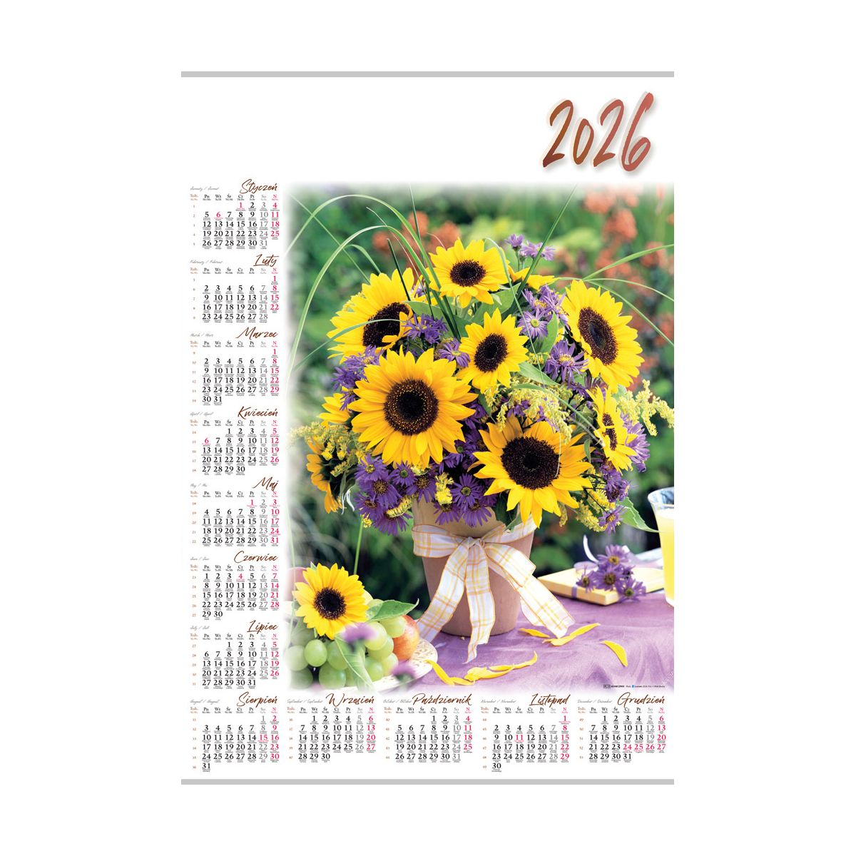 Kalendarz ścienny (401000) k:2915-377 SŁONECZNIKI plakatowy 607mm x 880mm Lucrum (PL13)