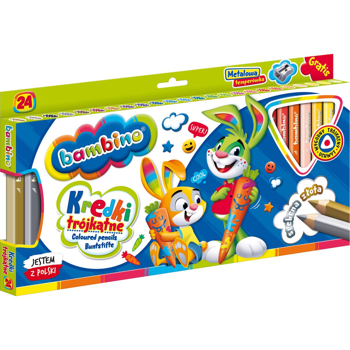 Kredki glinkowe BAMBINO trójkątne 24 kol. St.Majewski (5903235003240)