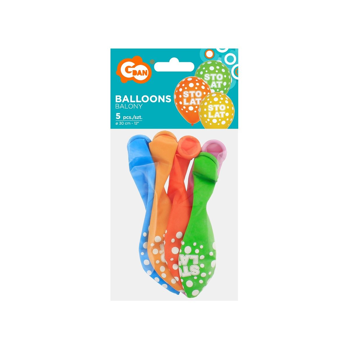 Balon gumowy Sto lat/mix kolor, 5 szt. mix 300mm 12cal Godan (GZ-STL5)