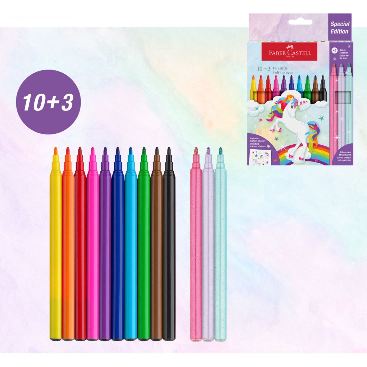Flamaster Faber Castell Jednorożec + naklejki 10+3 kol. (554213 FC)