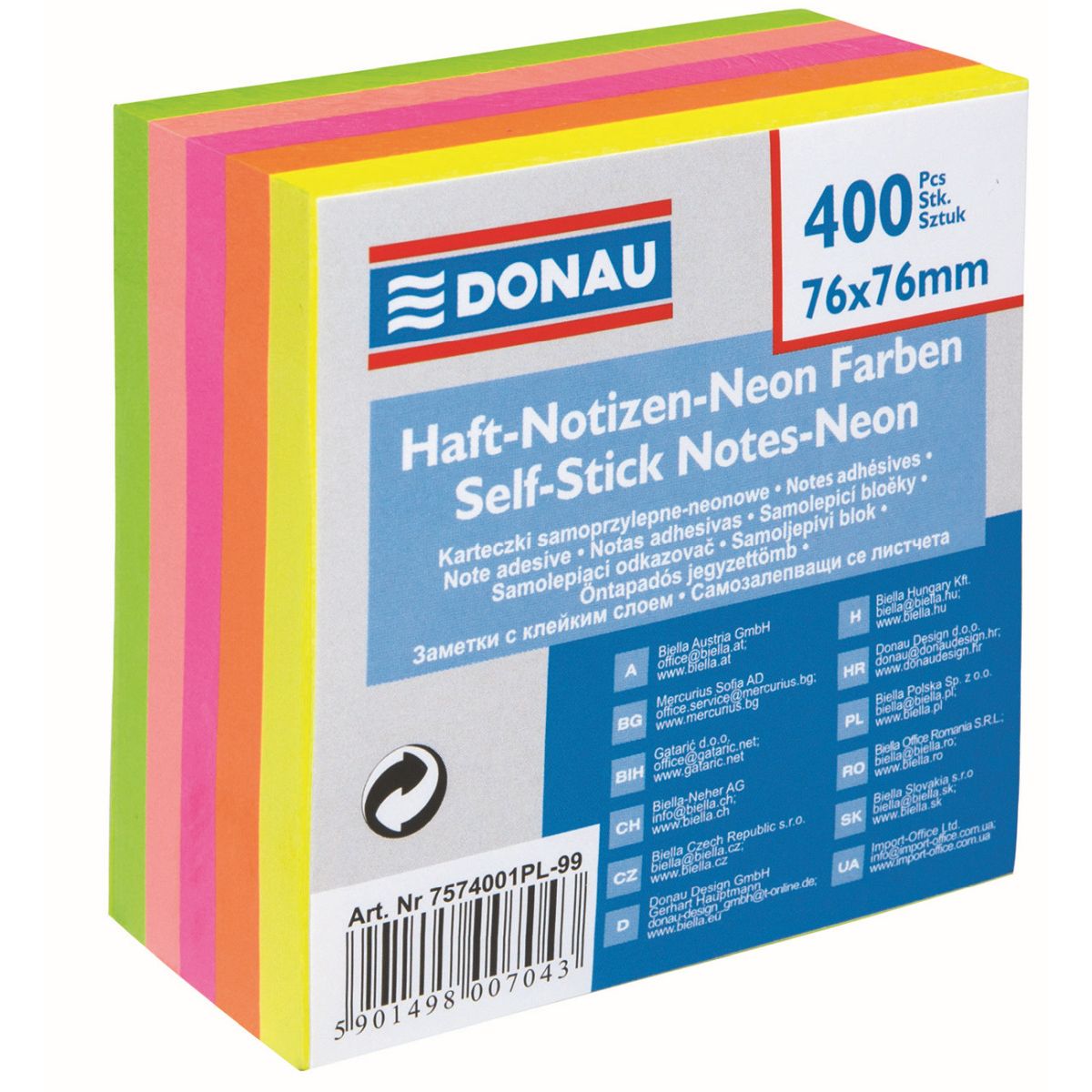 Notes samoprzylepny Donau mix fluo 400k [mm:] 76x76 (7574001PL-99)